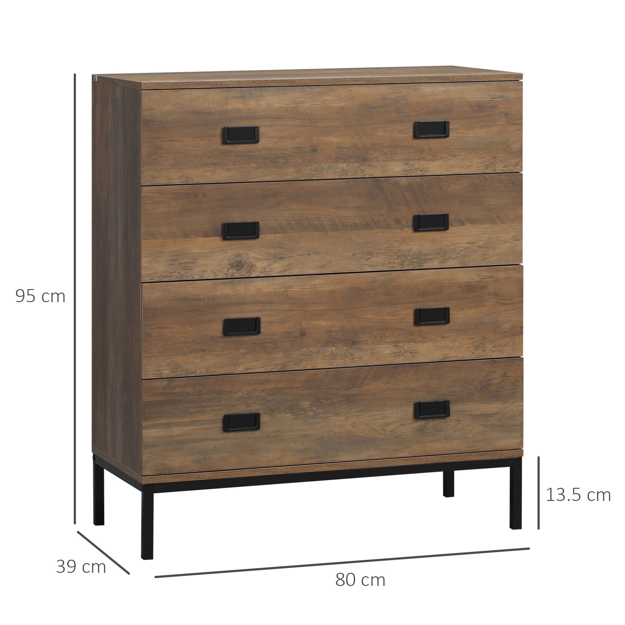 HOMCOM Chest of Drawers, 4-Drawer Storage Organiser Unit with Metal Frame for Bedroom, Living Room, Brown - North Peak Garden Furniture