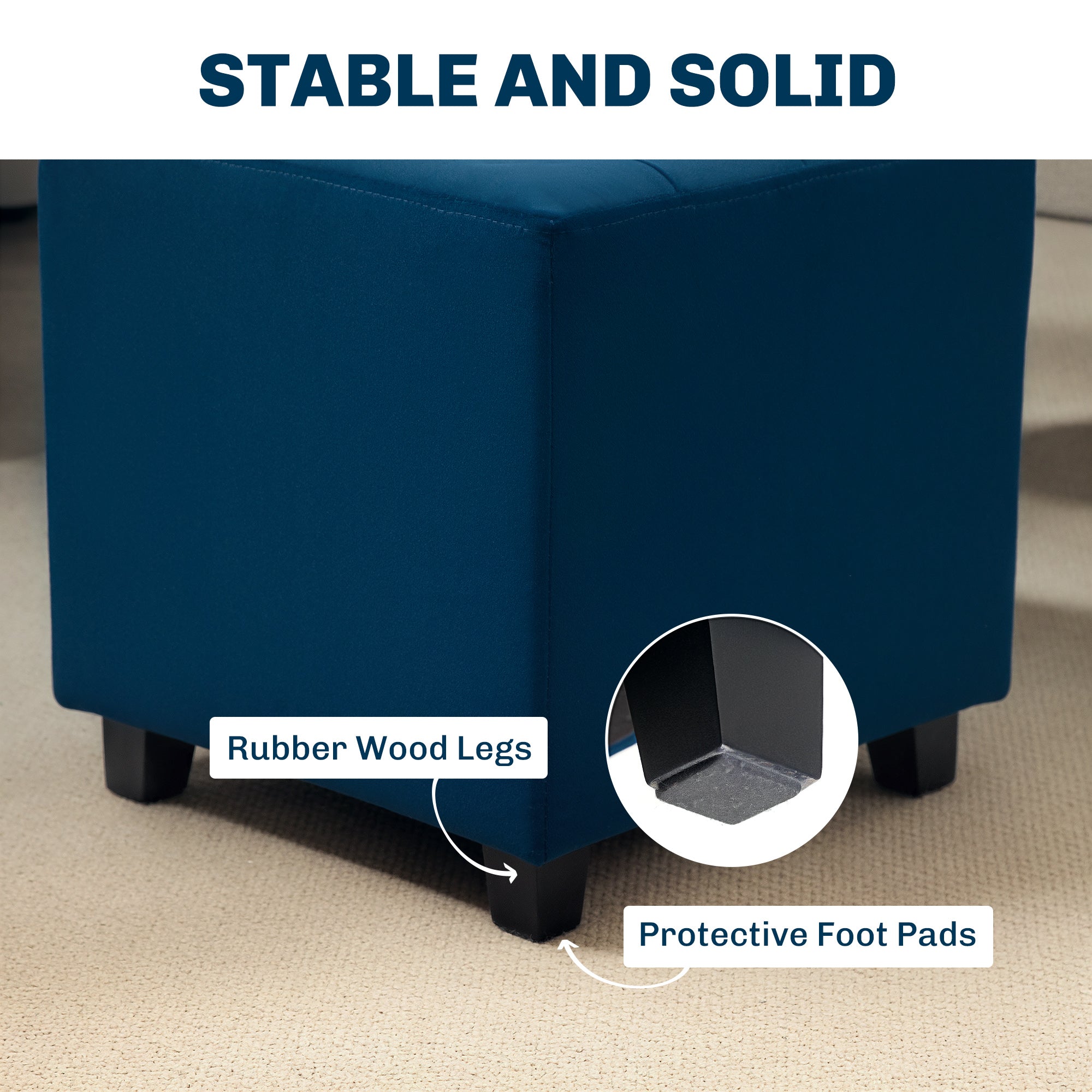 HOMCOM Velvet-Feel Square Ottoman - Blue - North Peak Garden Furniture