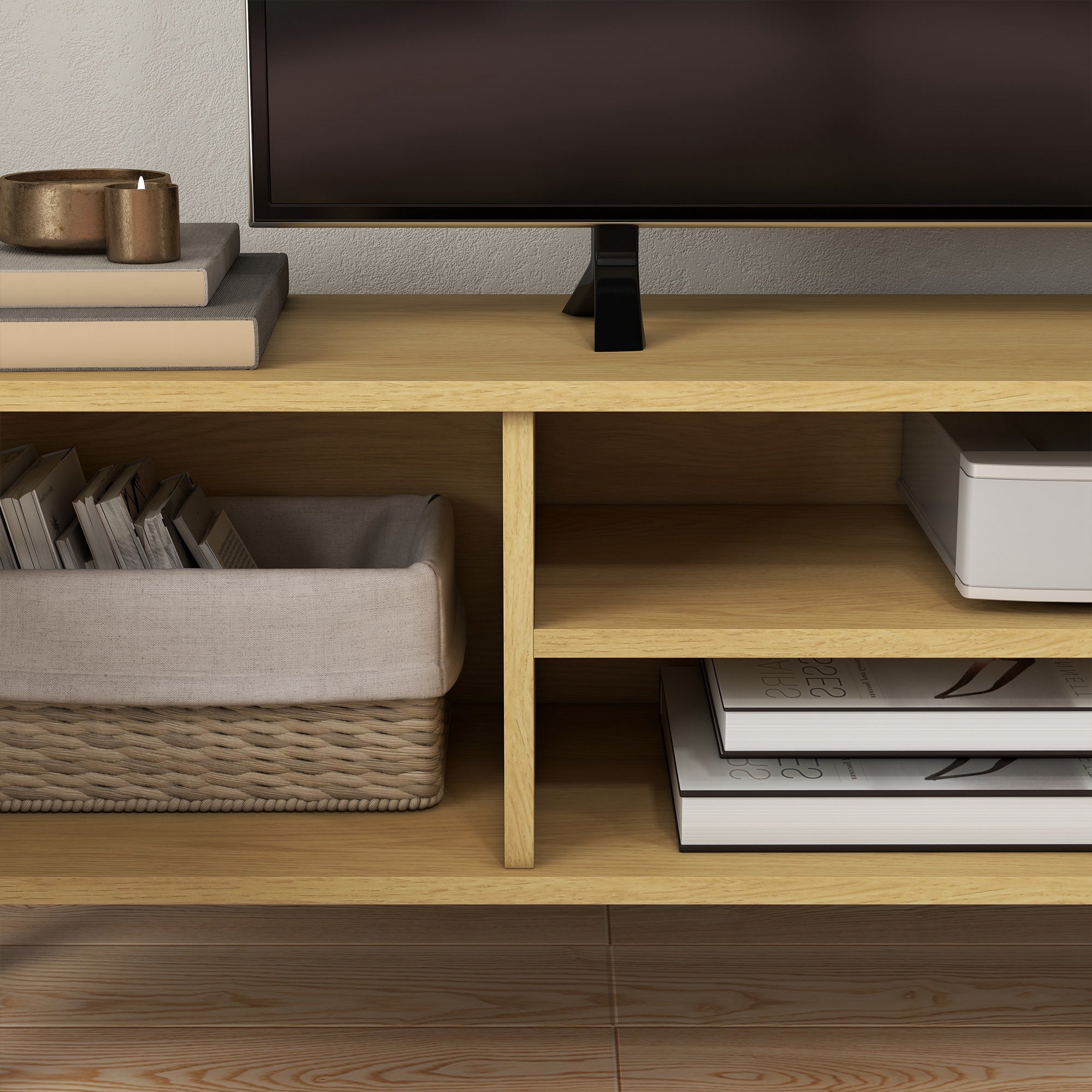 HOMCOM Scandinavian-Style TV Cabinet, with Storage - Wood-Effect/White - North Peak Garden Furniture
