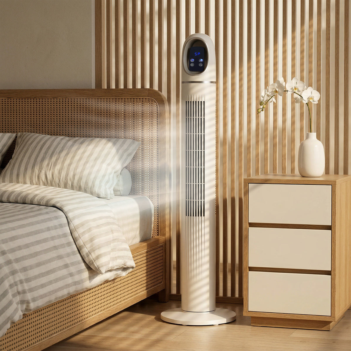HOMCOM Tower Fan for Bedroom, Standing Floor Fan with Oscillating, 3 Modes, 3 Speeds, 24 Hour Timer, White