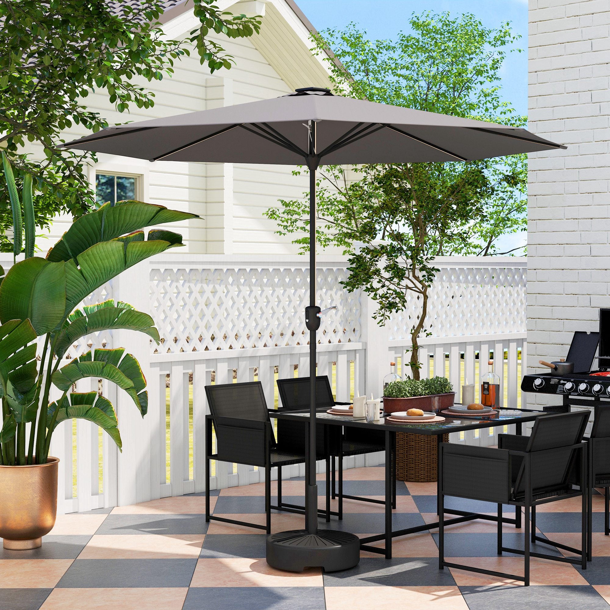Outsunny 2.65m Garden Parasol, with LED Lights - Light Grey - North Peak Garden Furniture