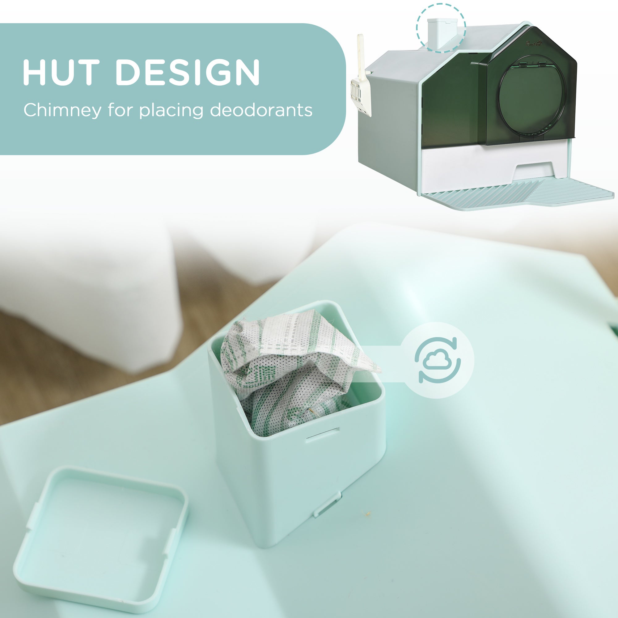 PawHut Hooded Cat Litter Tray w/ Scoop Light Blue - North Peak Garden Furniture