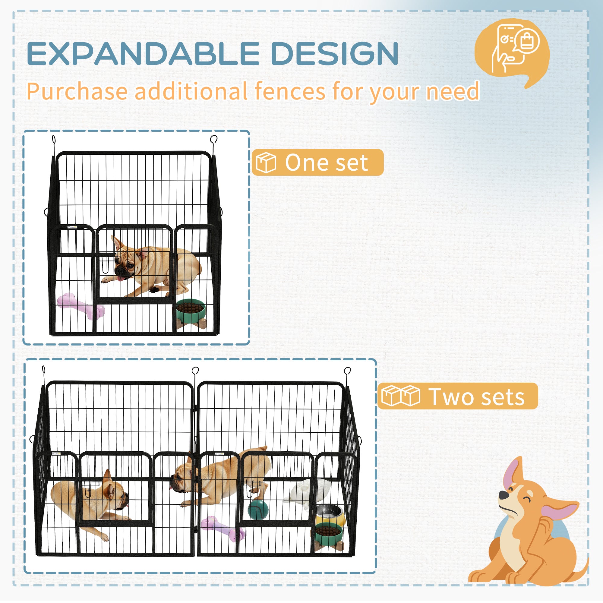 PawHut Heavy Duty Dog Playpen, 4 Panel Puppy Pen, Foldable Dog Kennel Both Indoor Outdoor Use Collapsible Design 82L x 82W x 60H (cm) - North Peak Garden Furniture