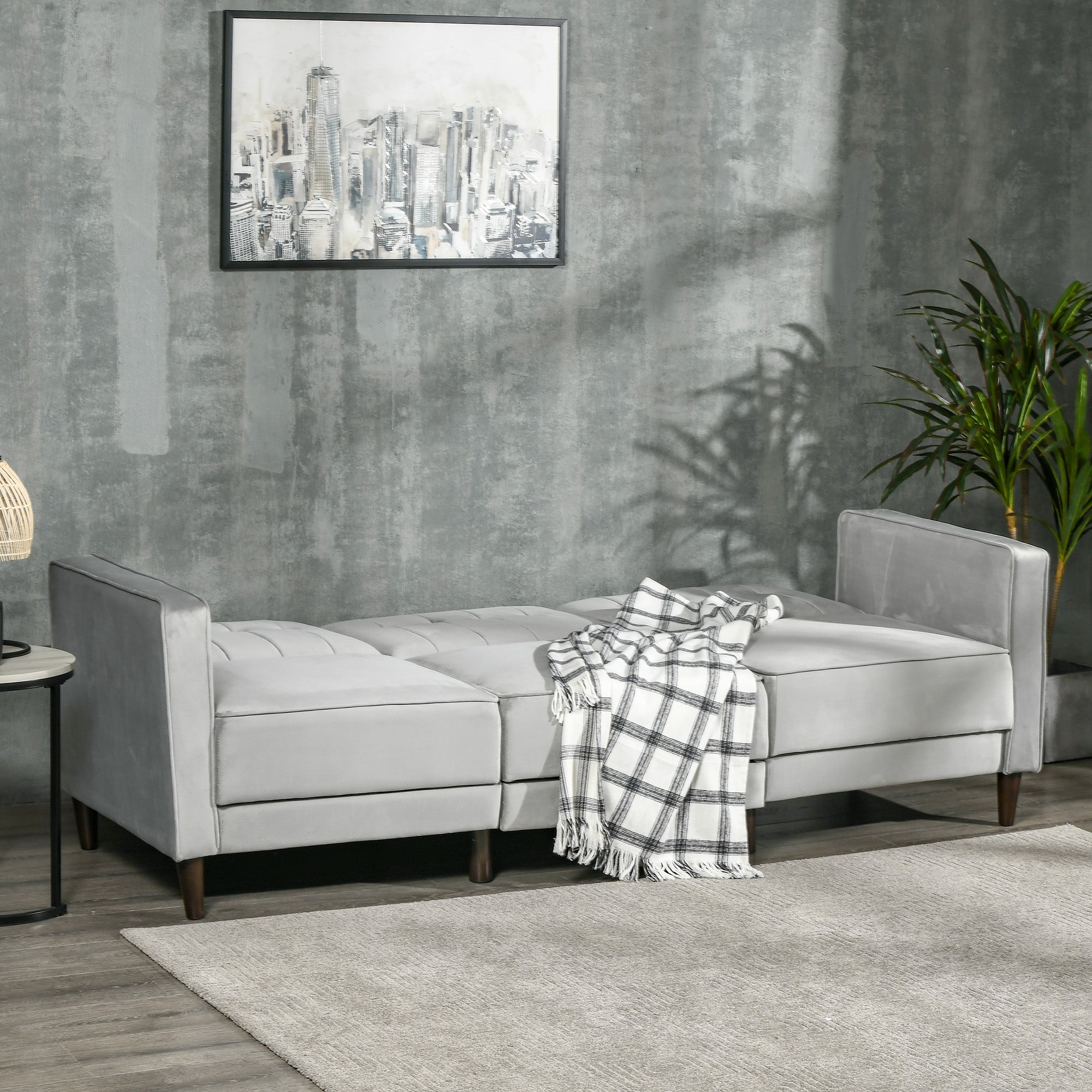 HOMCOM L Shape Sofa Bed Set with 3-Seater Sofa and Footstool, Corner Sofa Bed with Ottoman, Light Grey - North Peak Garden Furniture