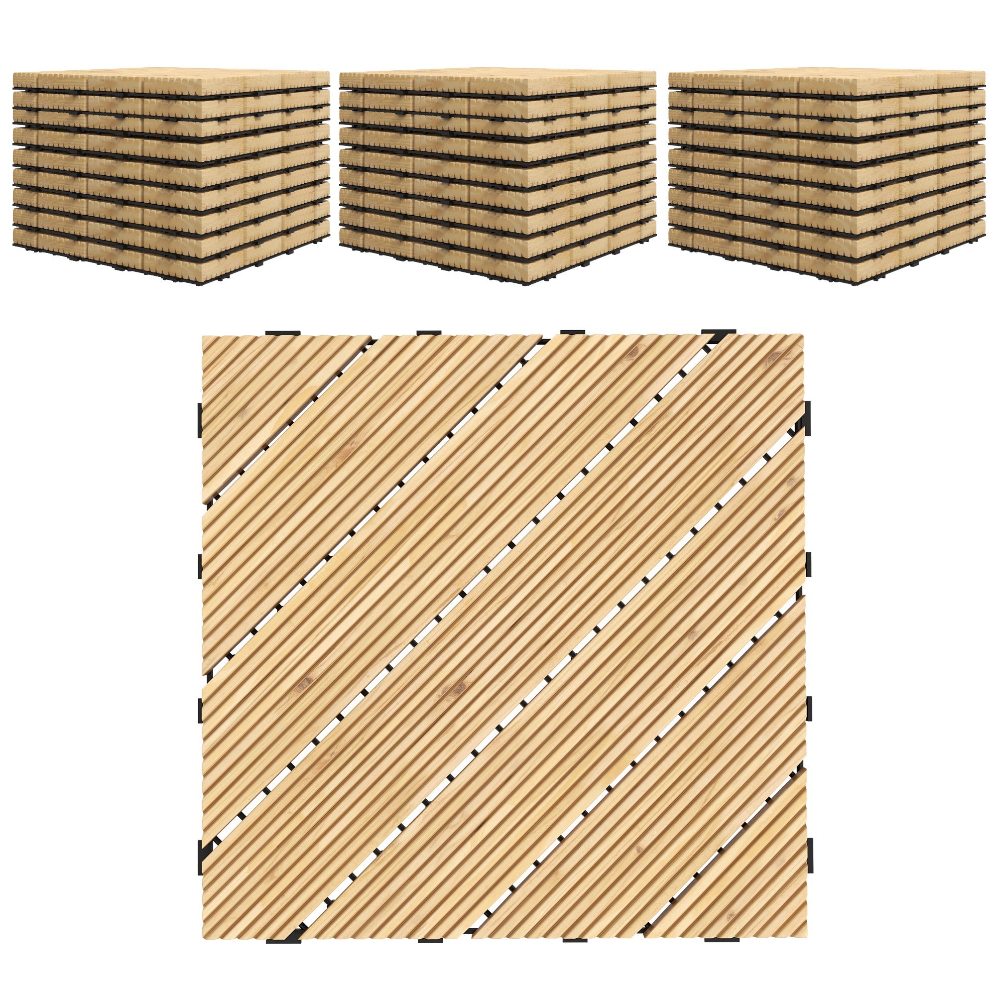 Outsunny 27 Pcs Wooden Interlocking Decking Tiles, 30 x 30 cm Anti-slip Outdoor Flooring Tiles, 0.81㎡ per Pack, All Weather Use for Patio, Balcony, Terrace, Hot Tub, Yellow - North Peak Garden Furniture