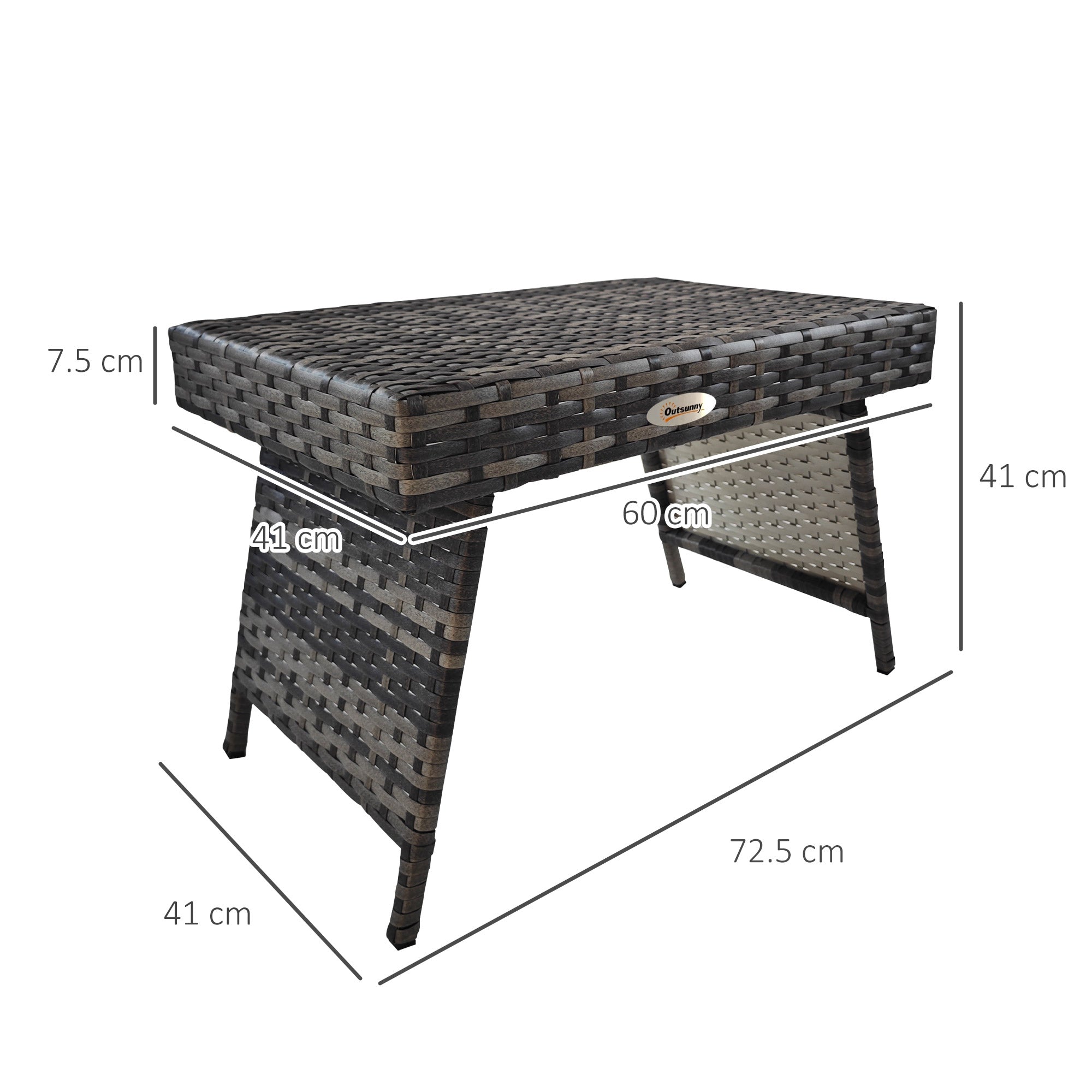 Outsunny Foldable Outdoor Coffee Table, Metal Frame Rattan Side Table, Coffee Table Side Table for Lawn, Garden, Mixed Grey