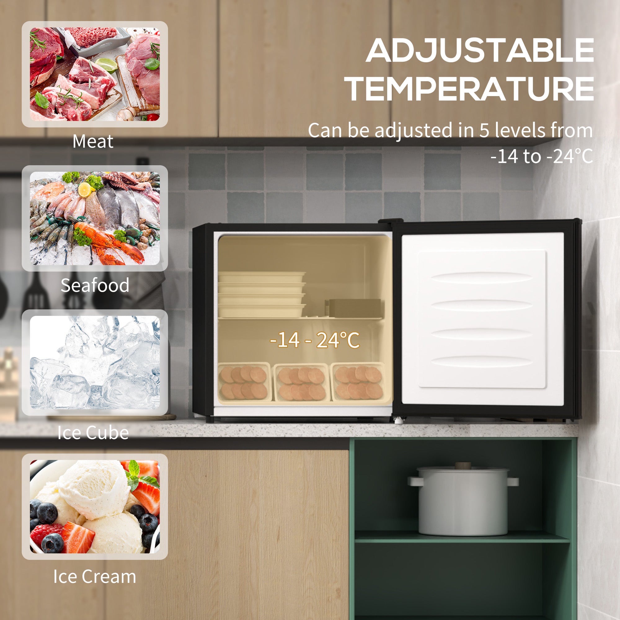 HOMCOM 35L Mini Freezer, -24℃ to -14℃ Temperature - Black - North Peak Garden Furniture