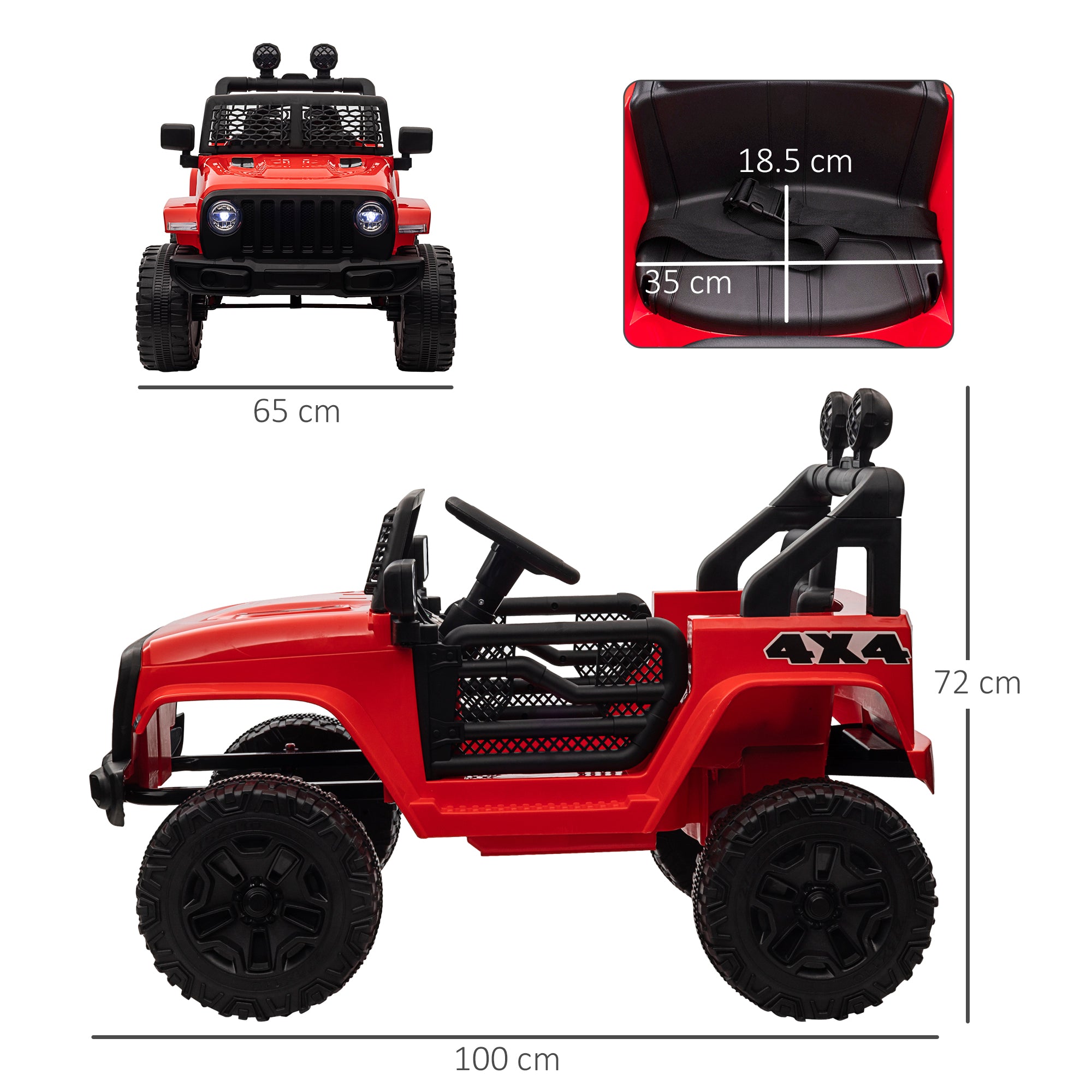 HOMCOM Kids Electric Ride On Car 12V Off Road Toy with Parental Remote Control 2 Motors Horn Lights Suspension Wheels for 3-6 Years Old Red - North Peak Garden Furniture