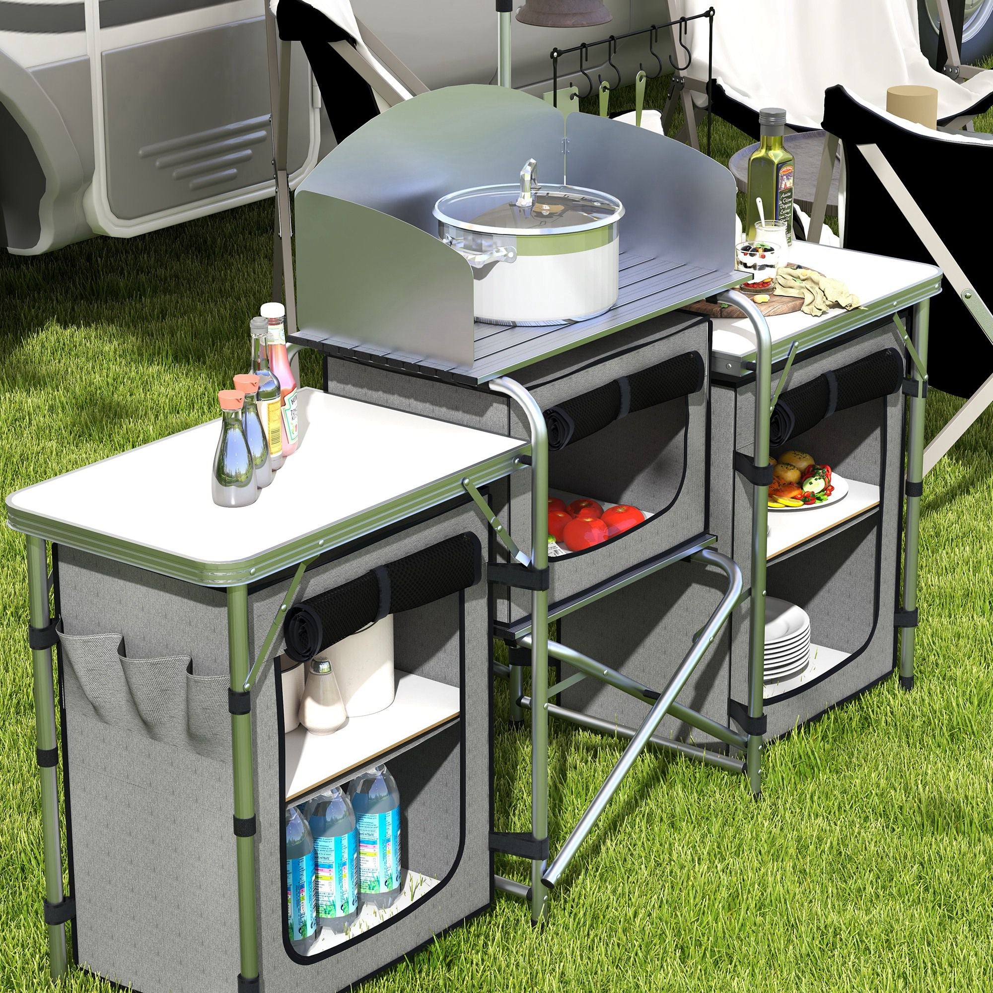 Outsunny Multi-Storage Portable Camping Kitchen, with Carry Bag - North Peak Garden Furniture