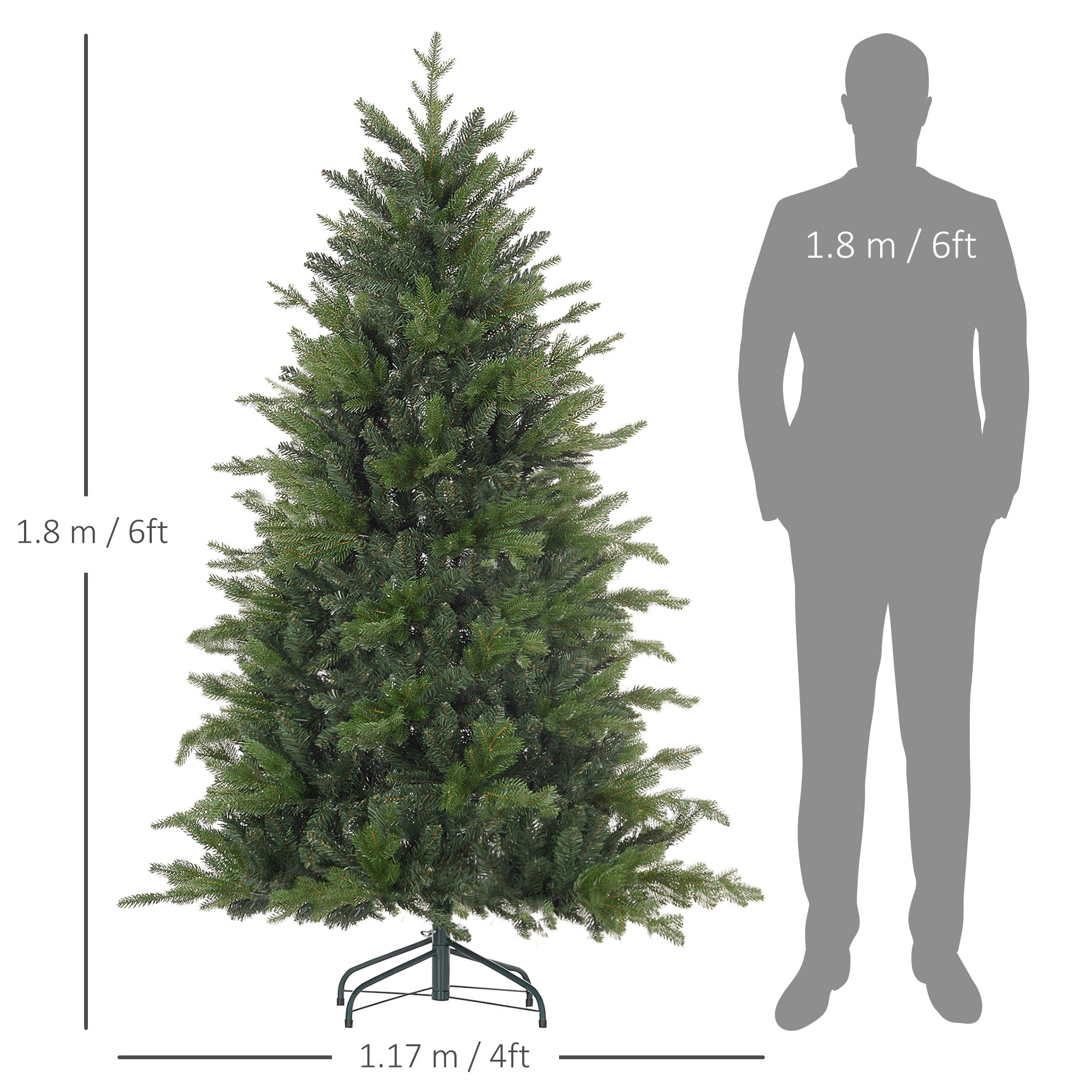 HOMCOM 6ft Bare Artificial Christmas Tree, with 1821 Tips - Green - North Peak Garden Furniture