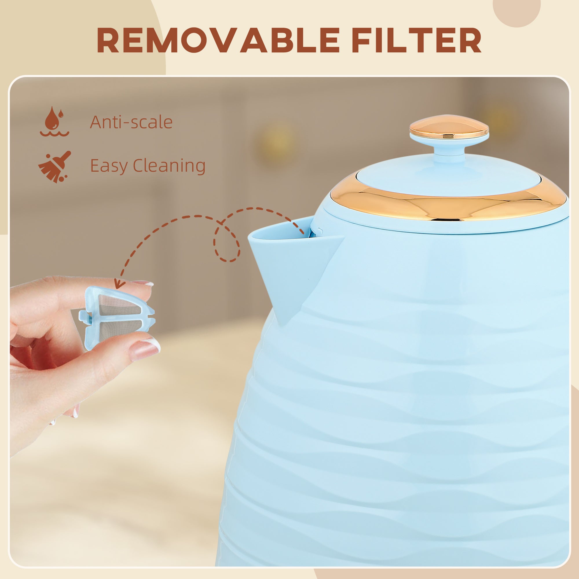 HOMCOM 3kW Rapid Boil Honeycomb Kettle - Light Blue