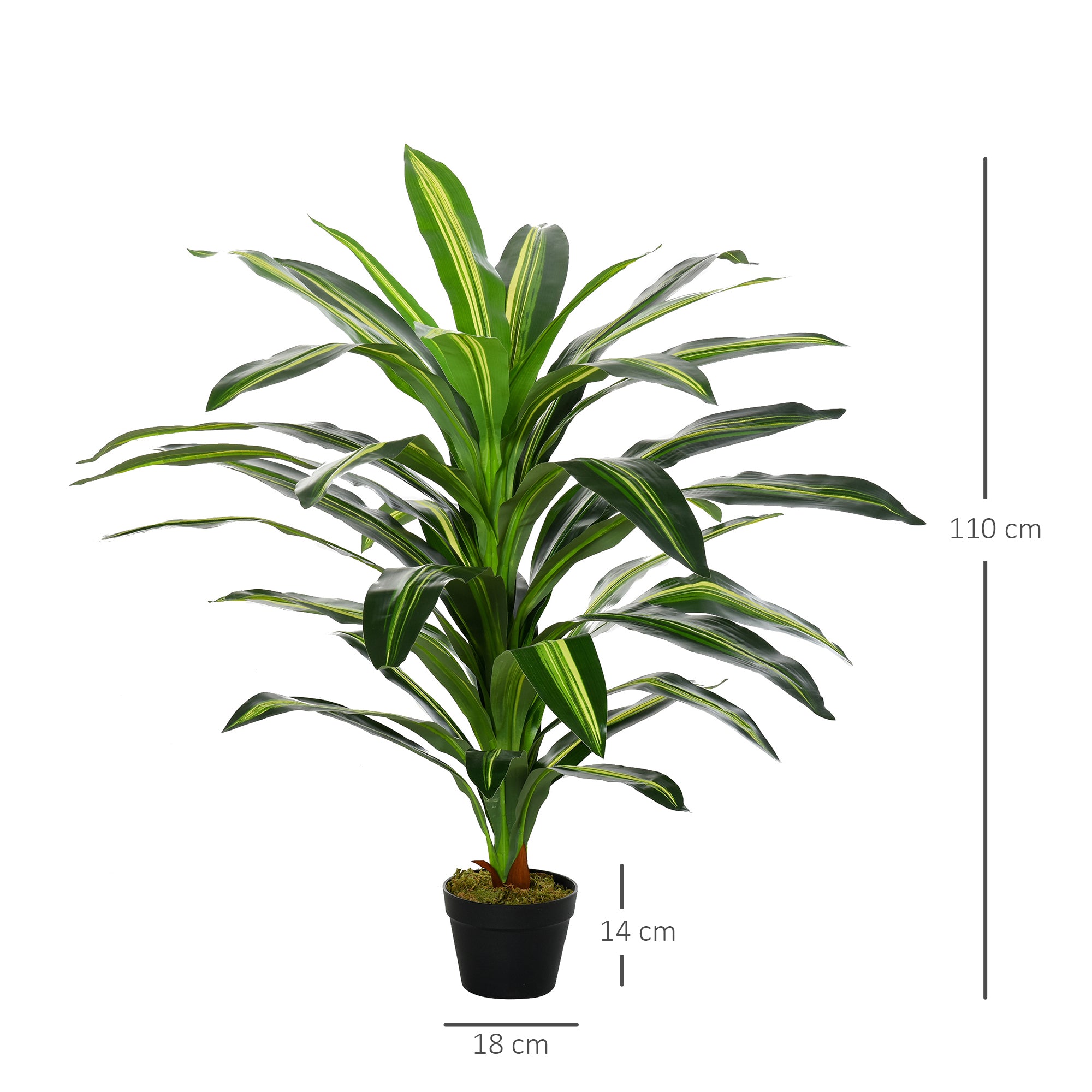 Outsunny 110cm/3.6FT Artificial Dracaena Tree Decorative Plant 40 Leaves with Nursery Pot, Fake Tropical Tree for Indoor Outdoor Décor - North Peak Garden Furniture
