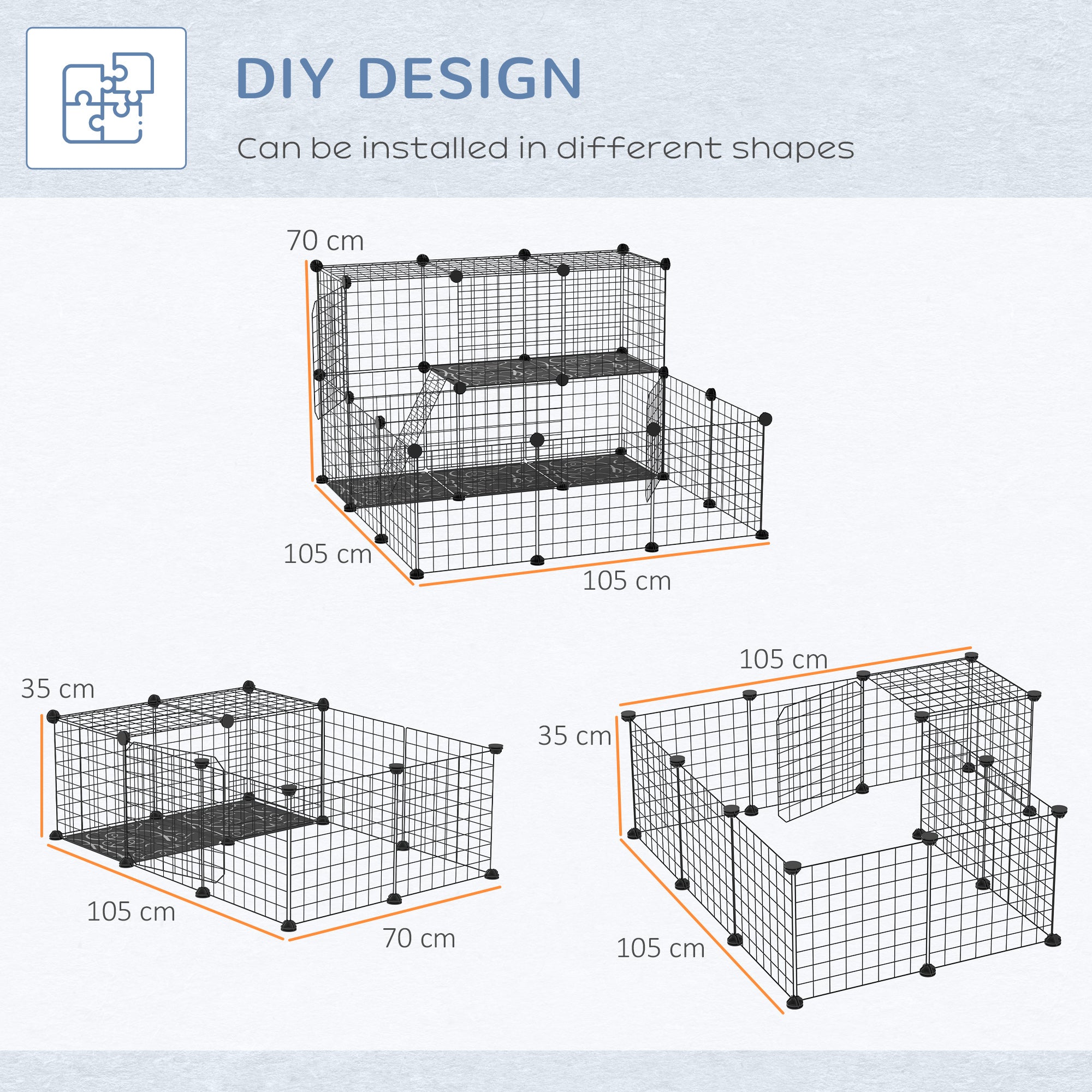 PawHut 3 Level DIY Pet Playpen Metal Small Animal Cage Rabbit Ferret Chinchillas Cage 4 Doors Bottom Trays Black - North Peak Garden Furniture