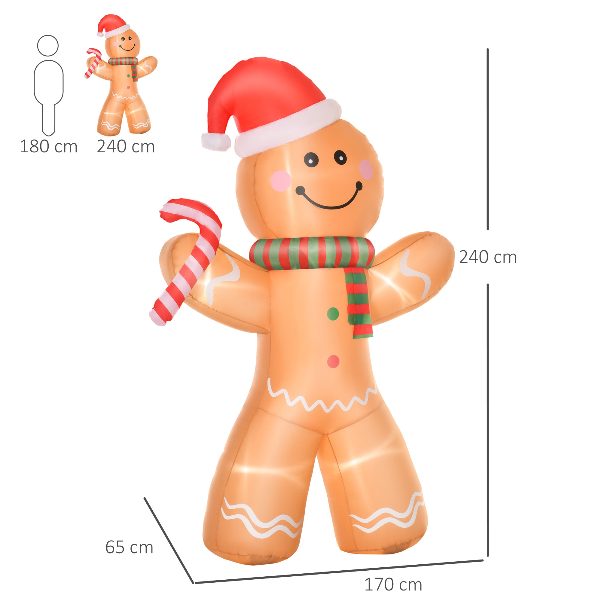 HOMCOM 8ft Christmas Inflatable Gingerbread Man, Lighted Blow Up Yard Decor Indoor Outdoor Garden Lawn Party Prop - North Peak Garden Furniture