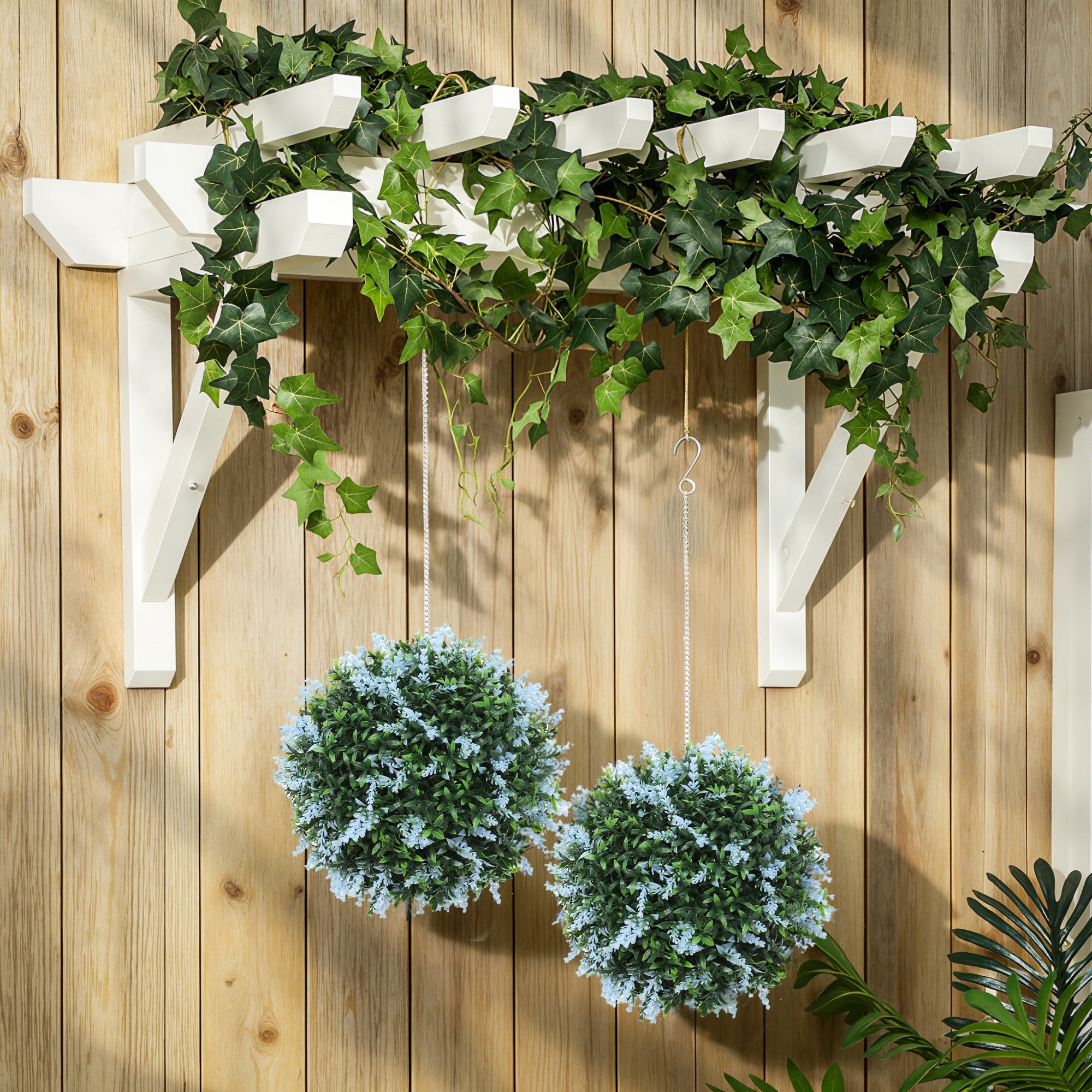 HOMCOM Set of 2 Artificial Plant Topiary Balls, UV-protected Fake Decorative Plants, Blue