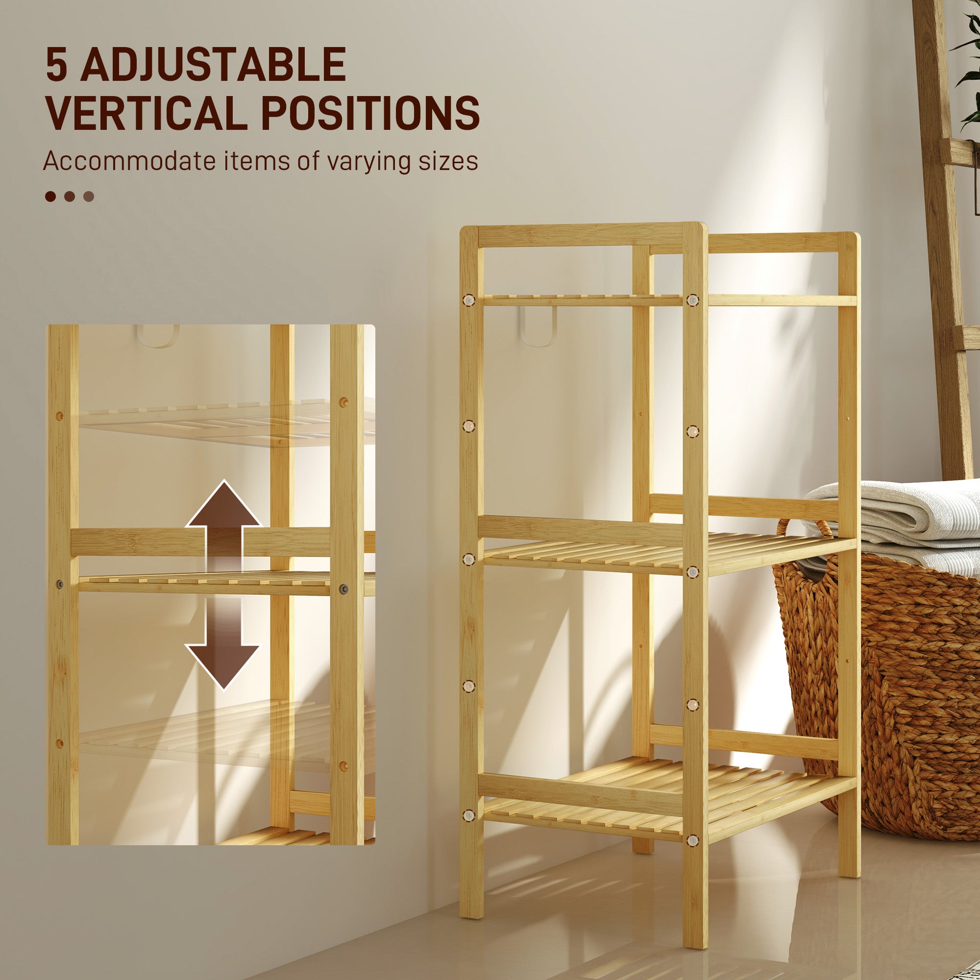 HOMCOM Three-Tier Bamboo Adjustable Shelf Storage Unit - North Peak Garden Furniture