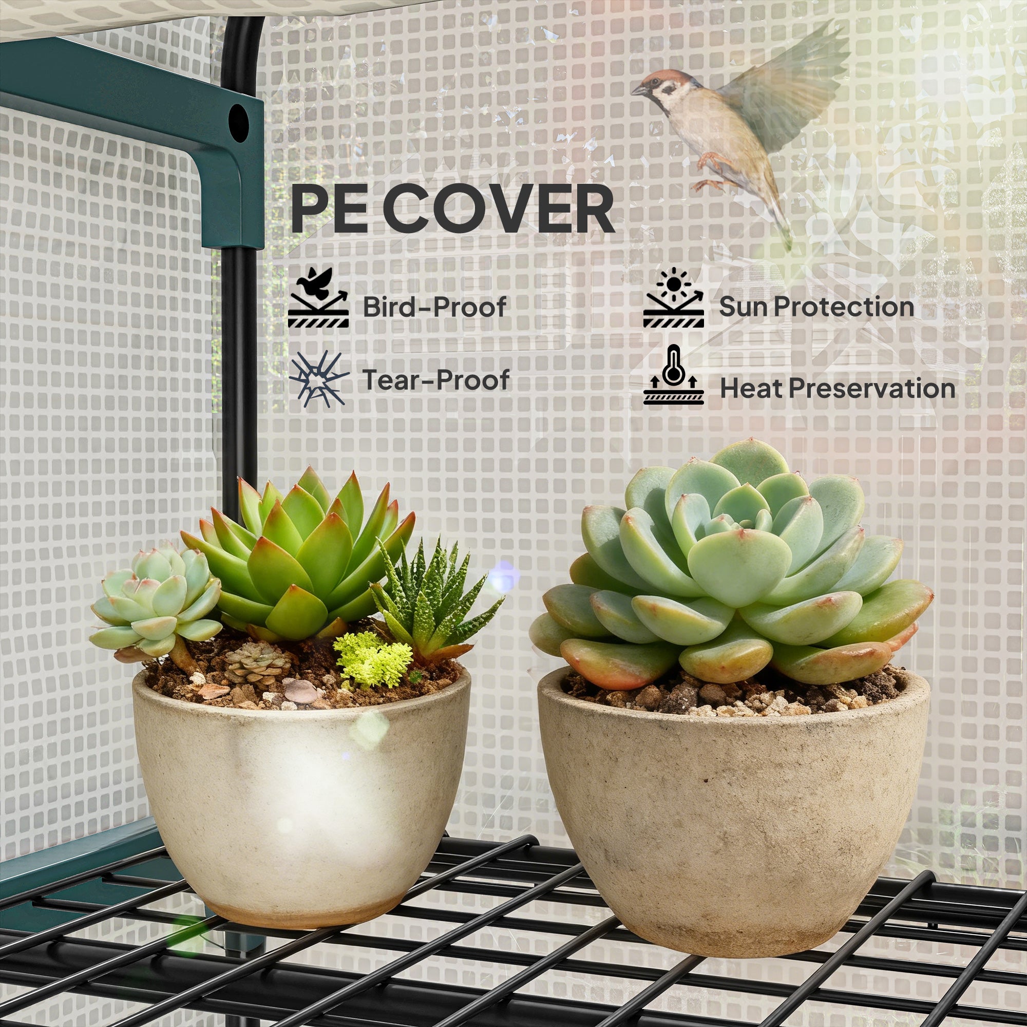 Outsunny 4 Tiers Mini Portable Greenhouse Compact Plant Grow Shed Metal Frame PE Cover 160H x 70L x 50Wcm