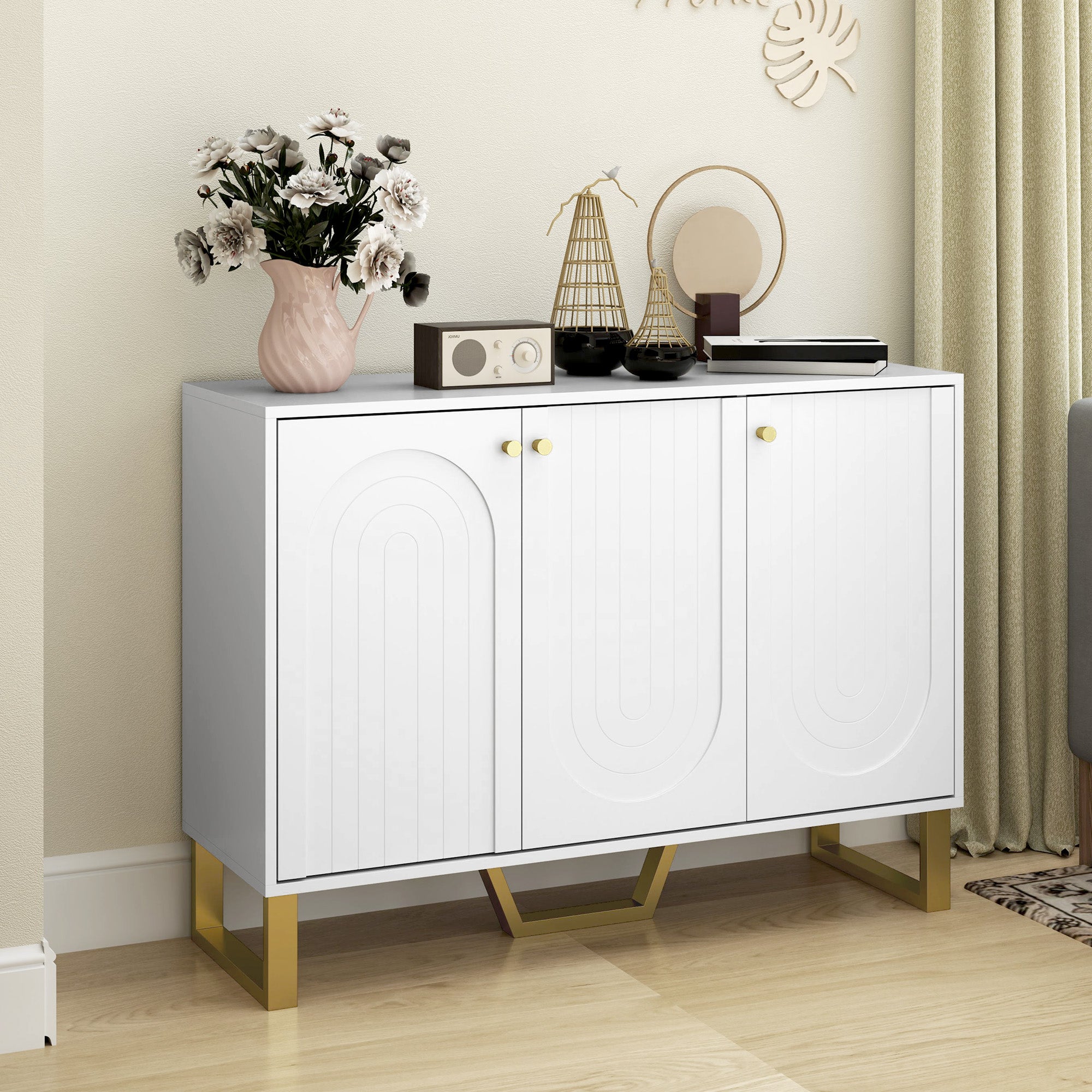 HOMCOM 3-Door Sideboard Storage Cabinet - White - North Peak Garden Furniture