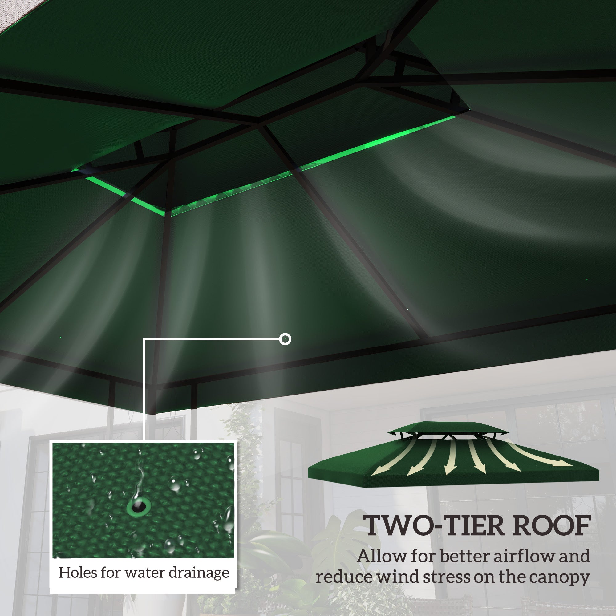 Outsunny Gazebo Roof Replacement, for 3 x 4m Frames - Green - North Peak Garden Furniture