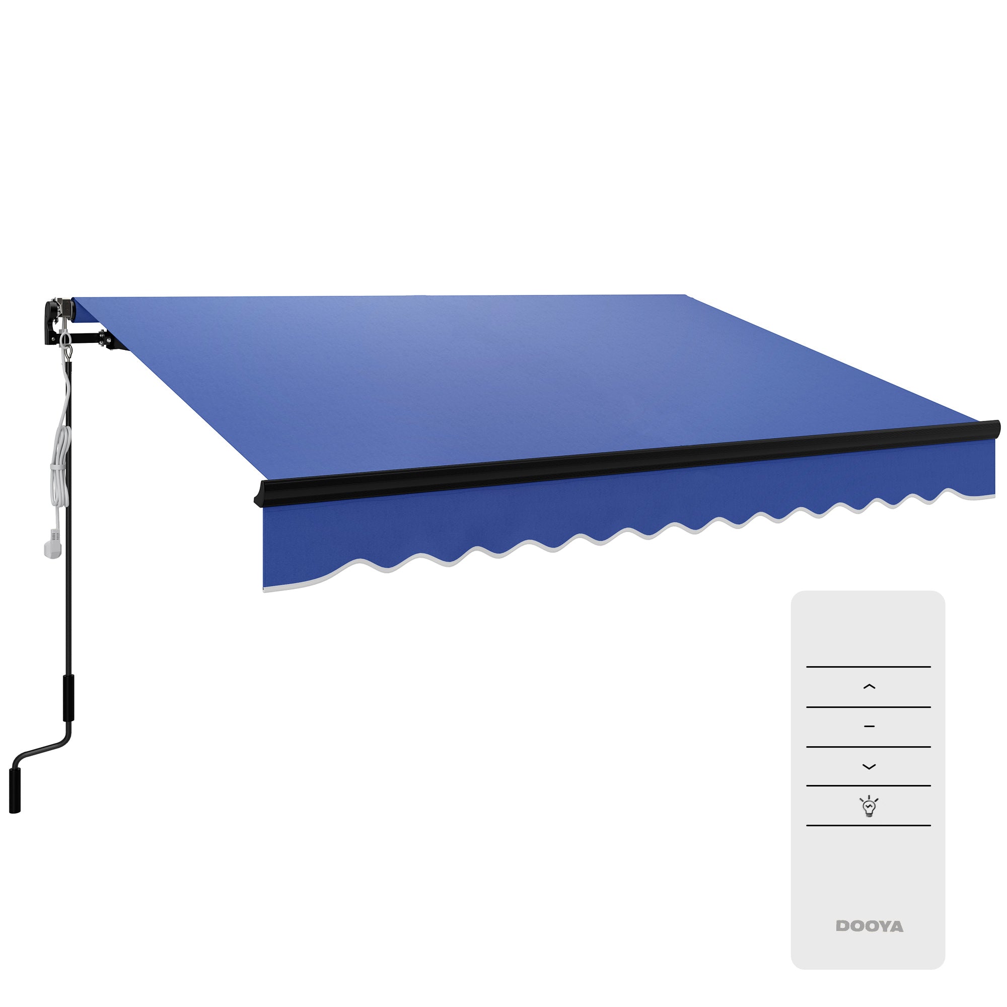 Outsunny 3 x 2.5m Electric Awning with LED Light and Remote Controller, Aluminium Frame DIY Retractable Awning, UV50+ Sun Shade Canopy for Garden Patio Deck Door Window, Blue - North Peak Garden Furniture