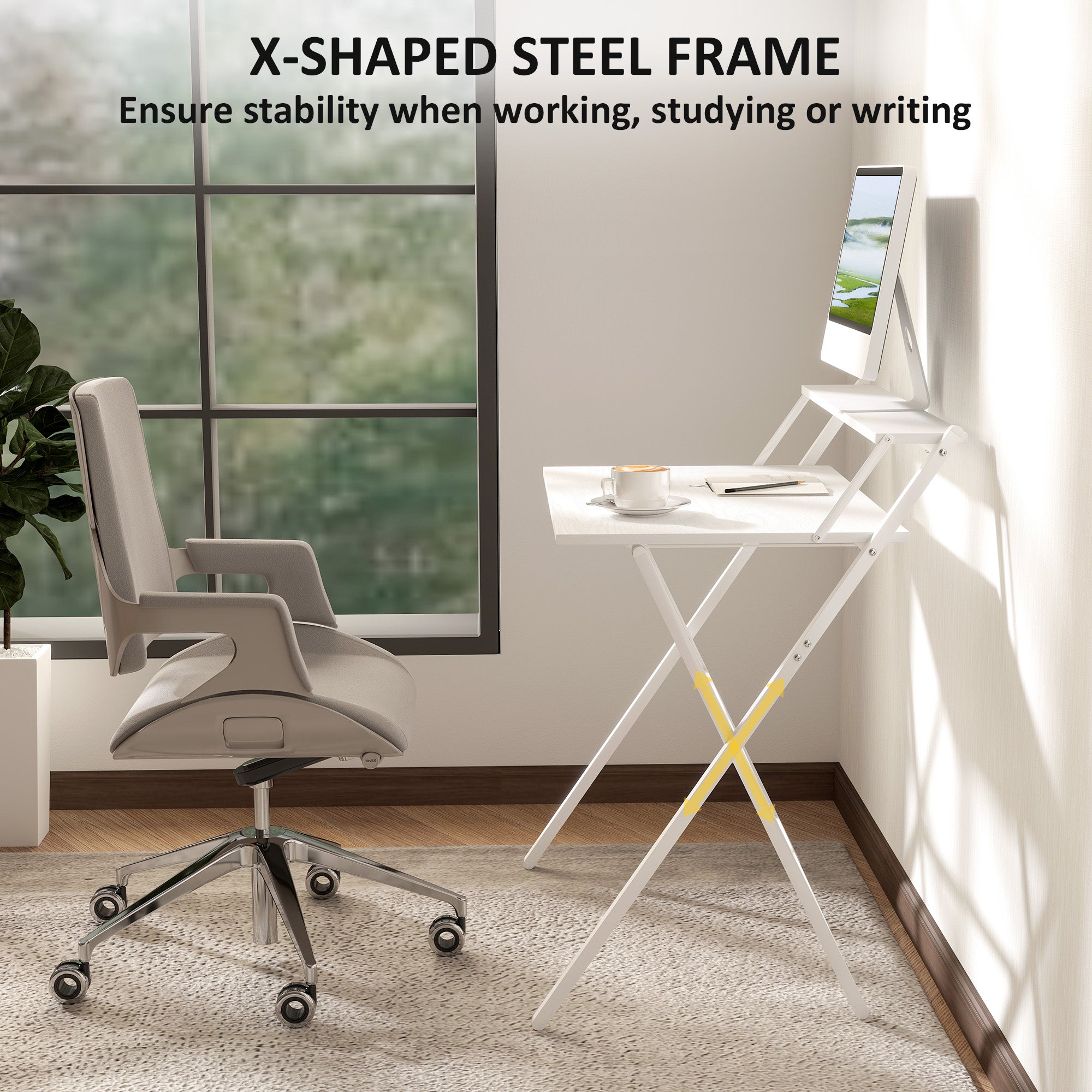 HOMCOM 81.5 cm Folding Computer Desk with Monitor Shelf - White