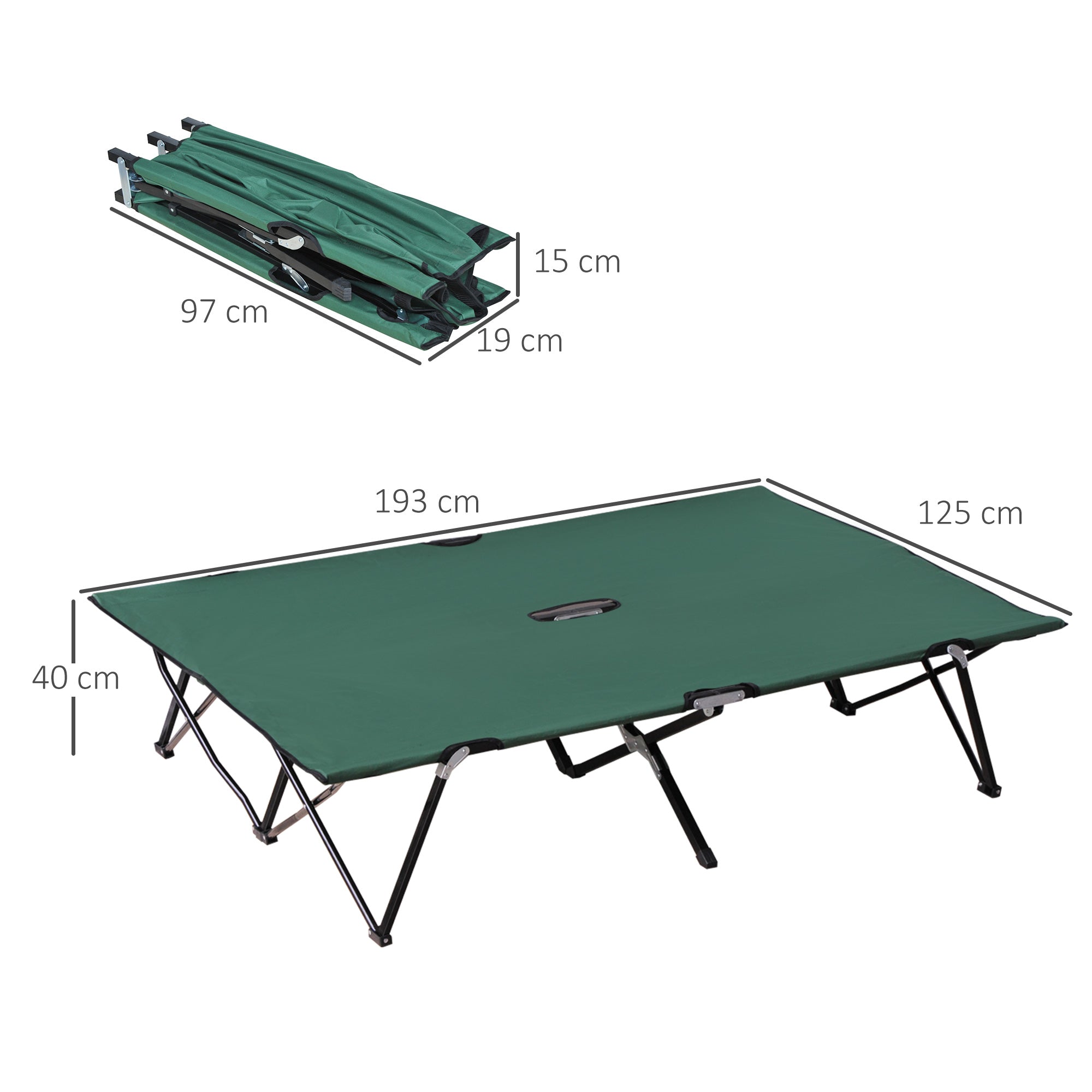 Outsunny Double Camping Bed Camping Cot Foldable Sunbed Outdoor Patio Sleeping Bed Super Light with Carry Bag (Green) - North Peak Garden Furniture
