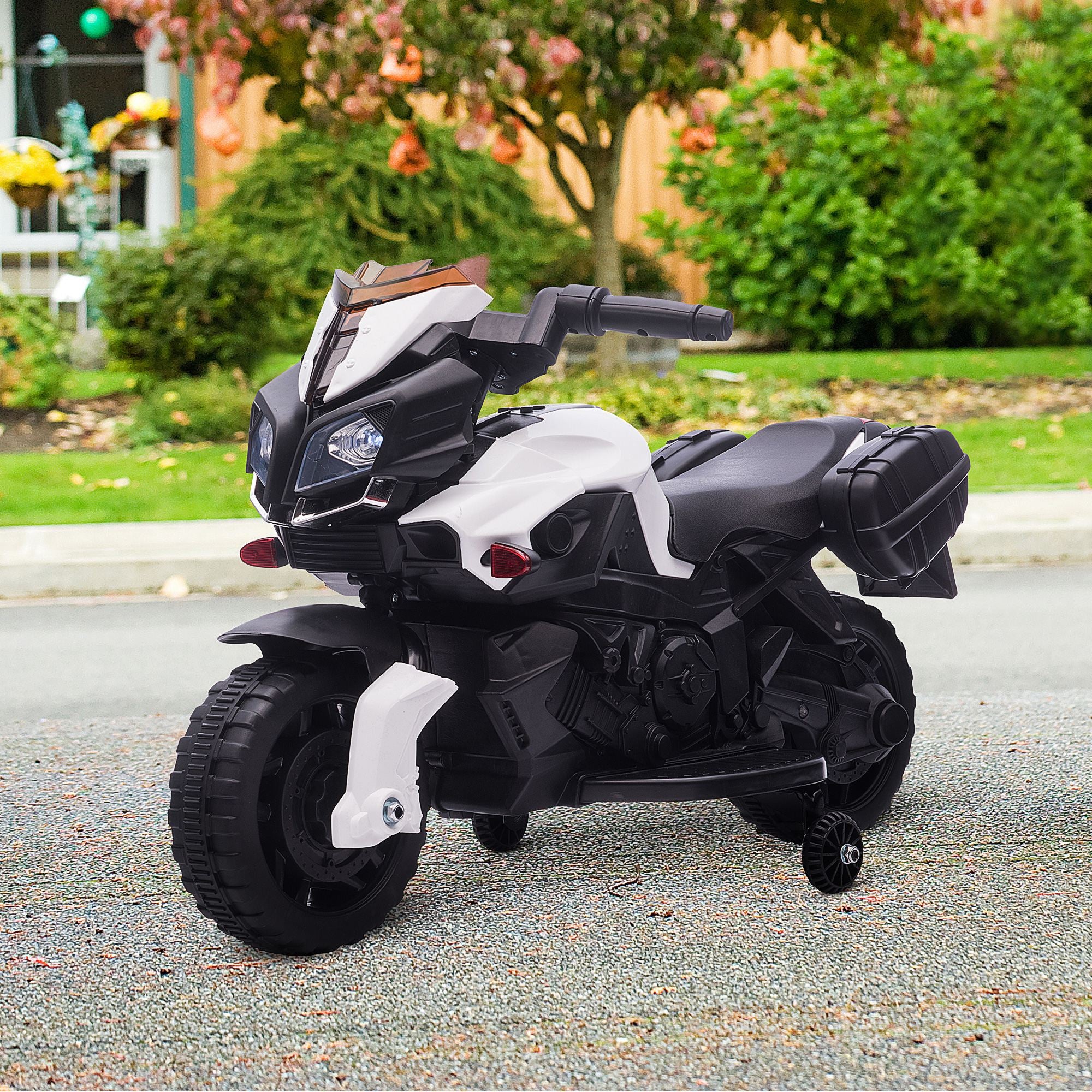 HOMCOM Kids Electric Motorbike 6V Ride on Motorcycle Vehicle w/ Lights Horn Sounds for 1.5-4 Years Old White - North Peak Garden Furniture