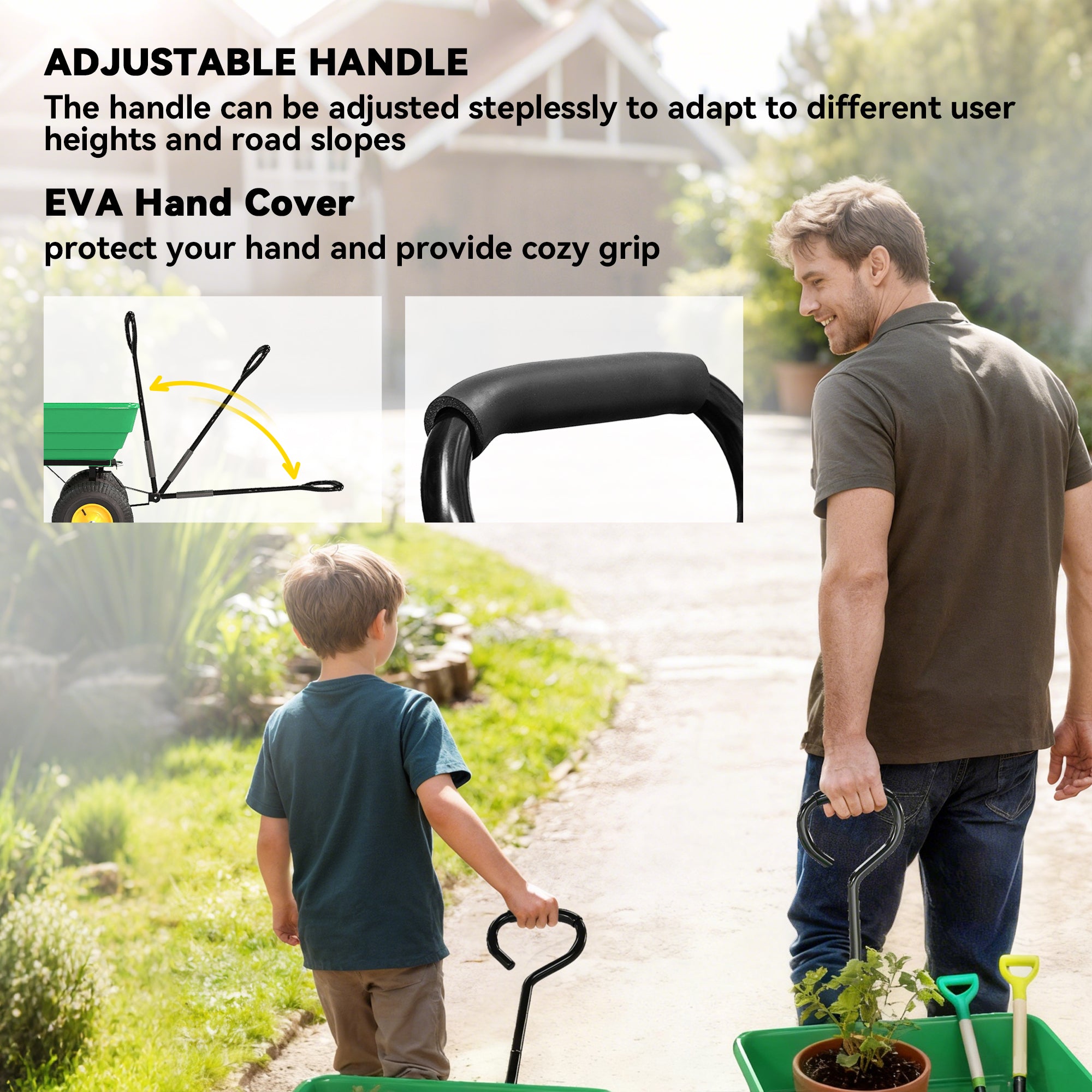 Outsunny 75 Litre Large Garden Cart Heavy Duty 4 Wheel Trolley Dump Wheelbarrow Tipping Truck Trailer - Green
