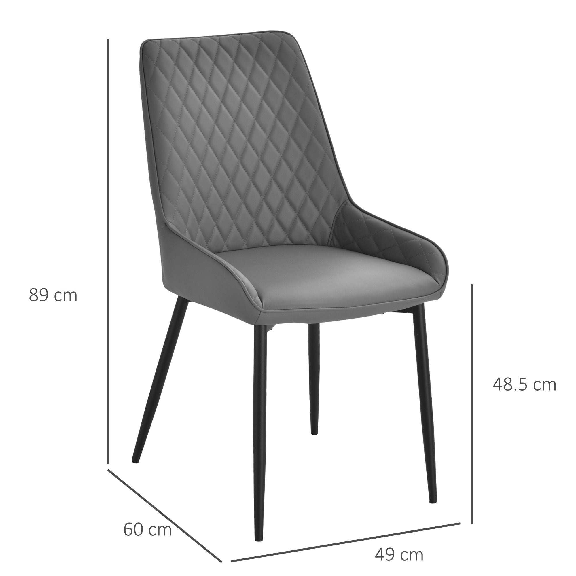 HOMCOM Set Of 2 Quilted PU Leather Dining Chairs with Metal Frame 4 Legs Foot Caps Home Seating Modern Stylish Executive Grey - North Peak Garden Furniture