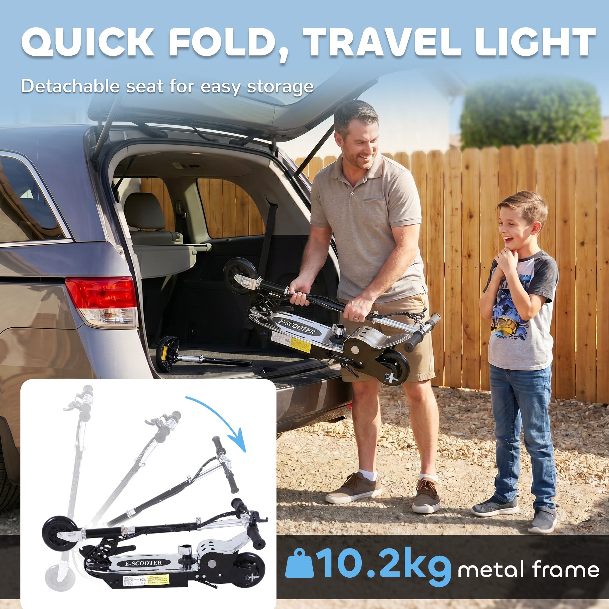 HOMCOM 120W Foldable Powered Scooters with 24V Rechargeable Battery, Adjustable Ride on Toy (Black)