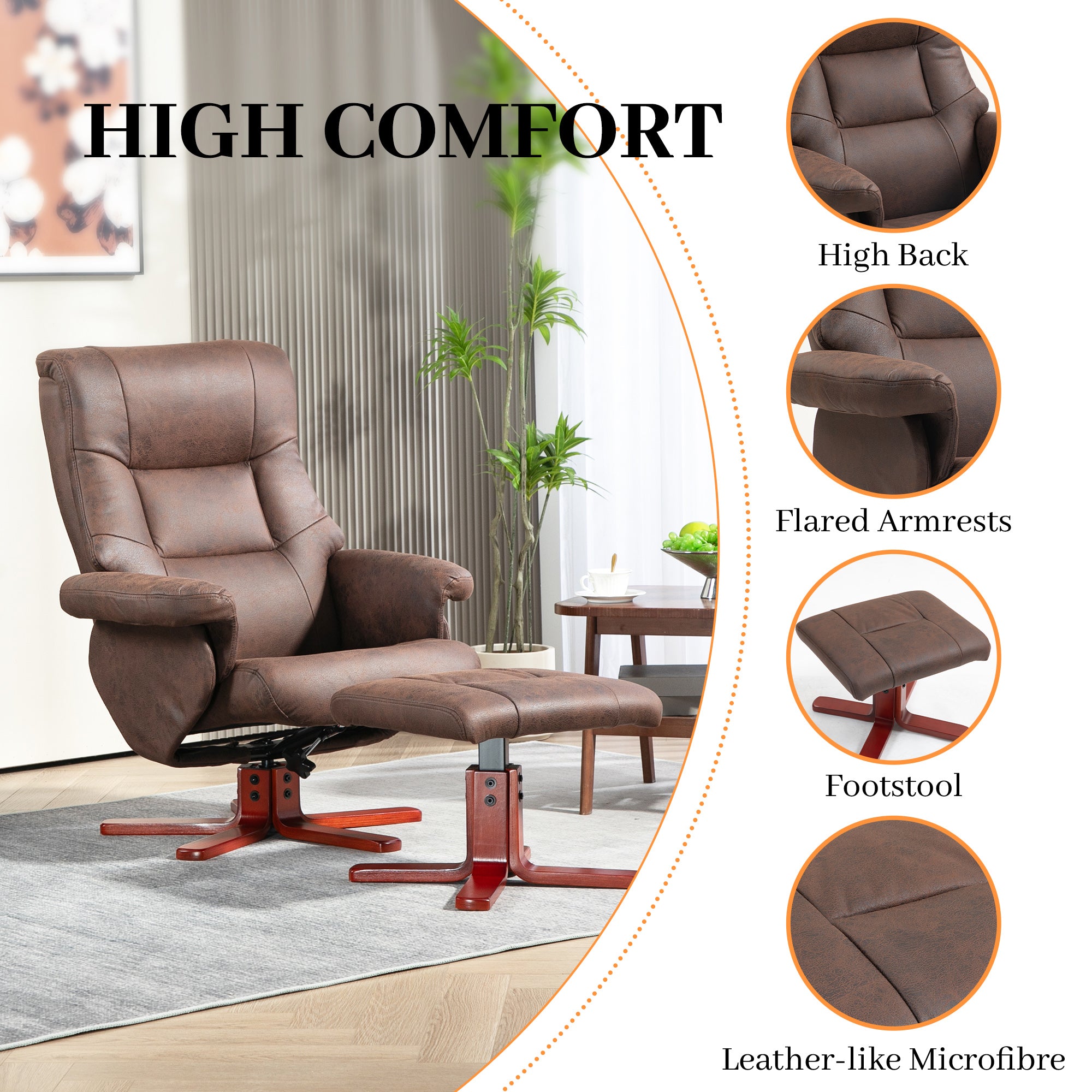 HOMCOM Faux Microfibre Leather Manual Recliner and Footstool Set - Dark Brown