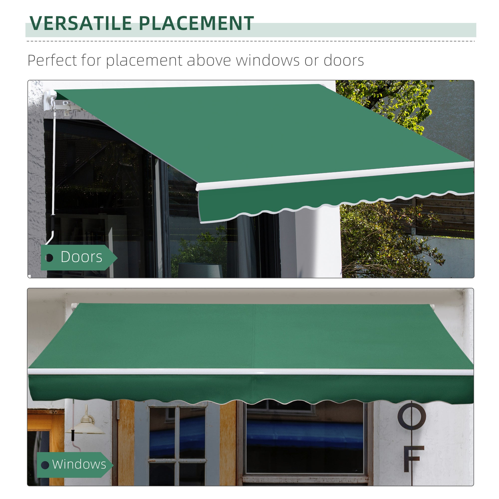 Outsunny Manual Retractable Awning, Garden Patio Sun Shade Shelter, 4m x 3m, Durable, Green