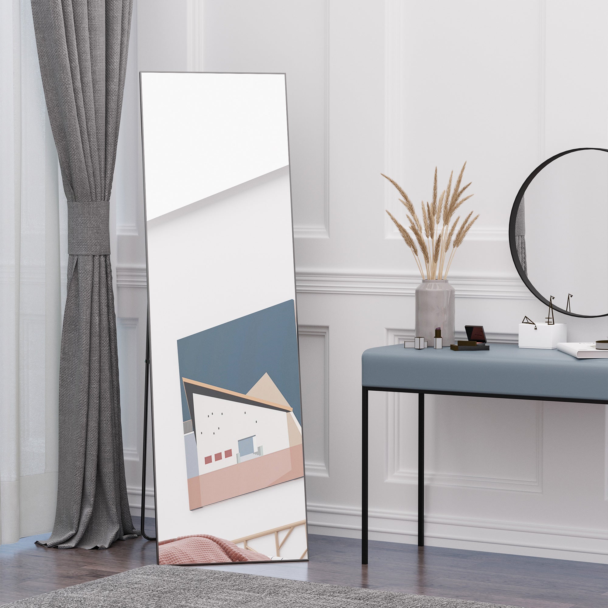 HOMCOM Full Length Dressing Mirror, Floor Standing or Wall Hanging, Aluminium Alloy Framed Full Body Mirror for Bedroom, Living Room, 50 x 161.5cm, Black - North Peak Garden Furniture