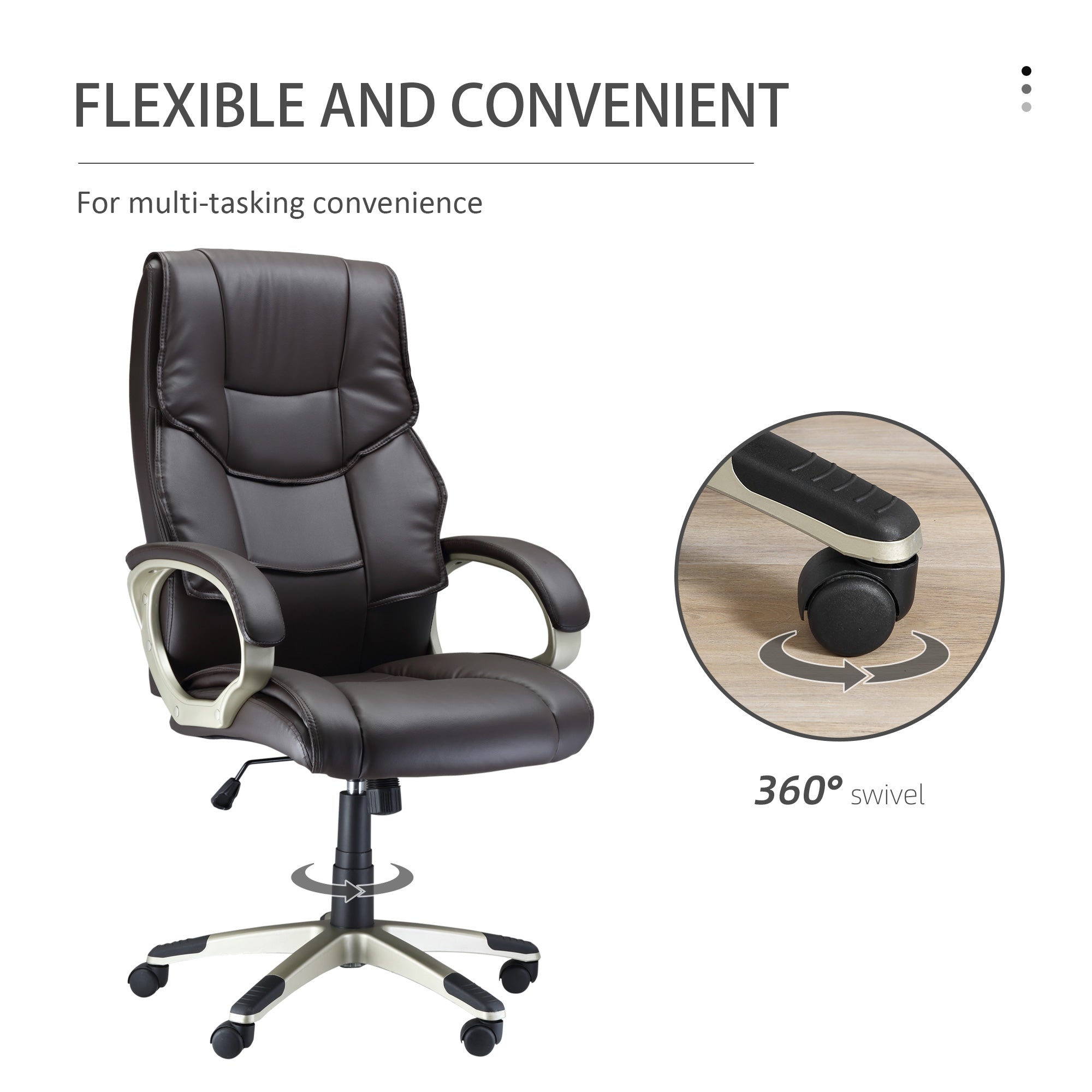 HOMCOM Home Office Chair High Back Computer Desk Chair with Faux Leather Adjustable Height Rocking Function Brown - North Peak Garden Furniture