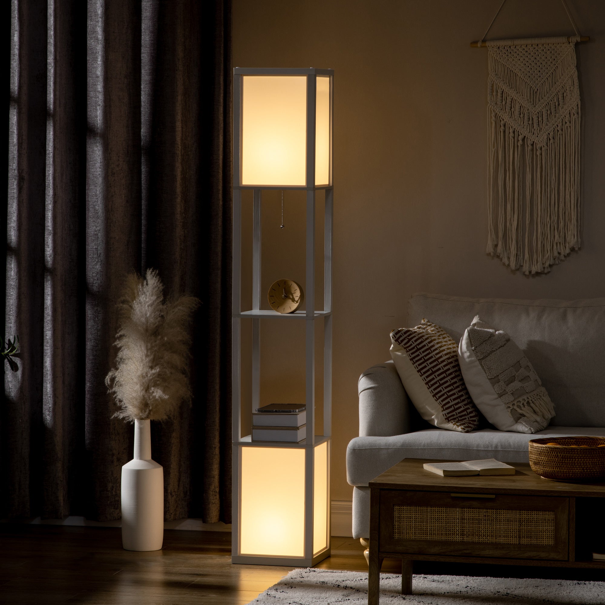 HOMCOM 156cm Floor Lamp Shelving Unit - White - North Peak Garden Furniture