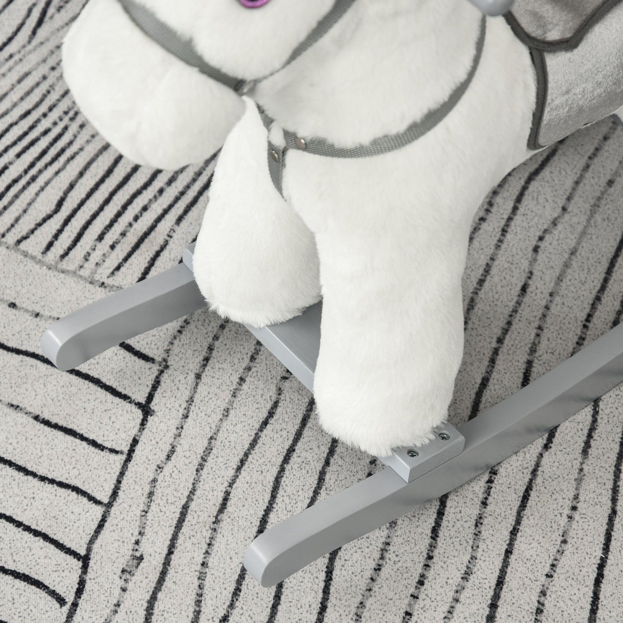 HOMCOM Kids Plush Ride-On Rocking Horse Toy Rocker with Plush Toy Realistic Sounds for Child 18-36 Months White - North Peak Garden Furniture