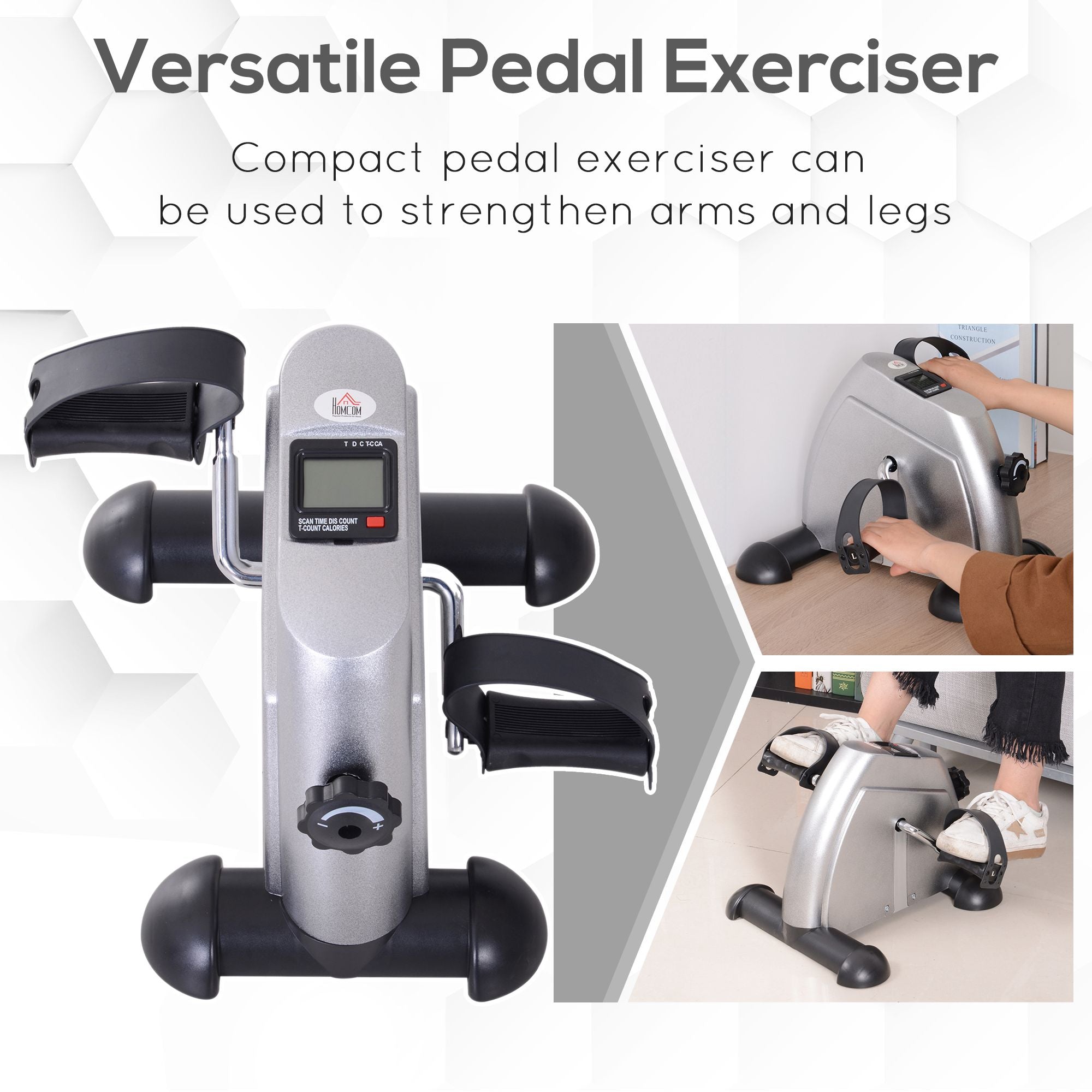 HOMCOM Mini Exercise Bike Portable Pedal Exerciser Arm Leg Cycle Gym Fitness LCD Display Adjustable Resistance Silver - North Peak Garden Furniture