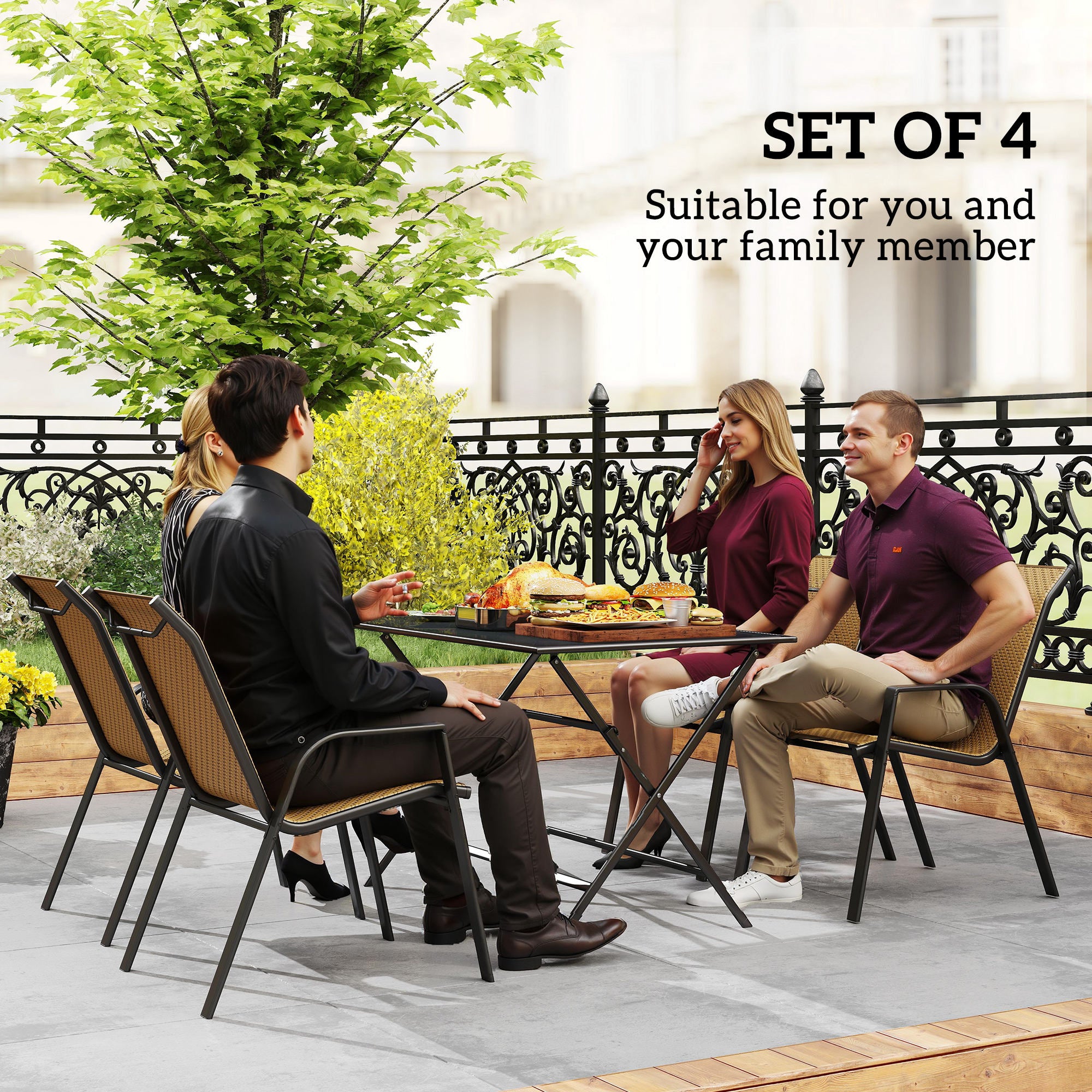 Outsunny Four-Piece Stacking Rattan Garden Seat Set - Khaki - North Peak Garden Furniture