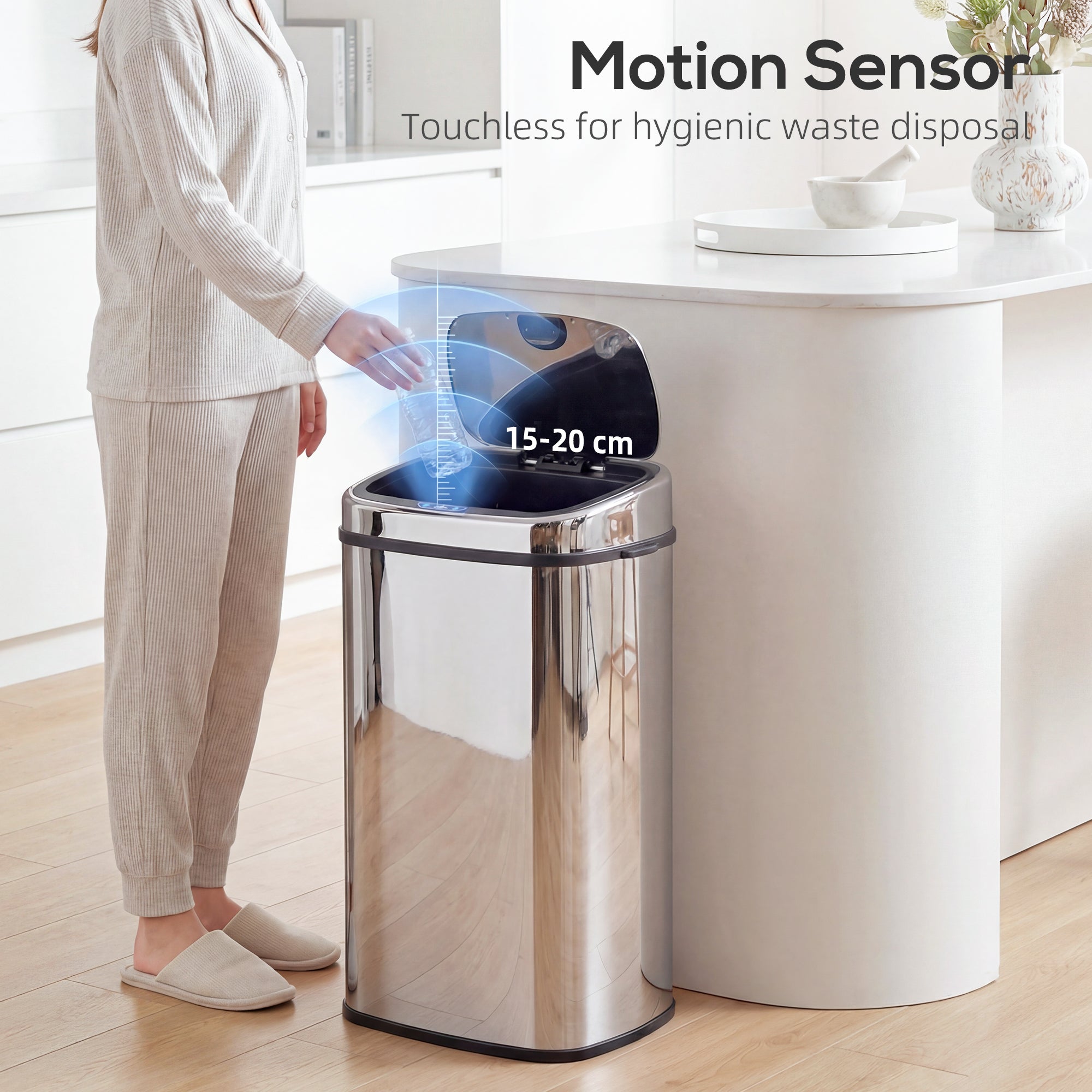 HOMCOM 68L Sensor Dustbin Stainless Steel Automatic Kitchen Waste Bin Silver