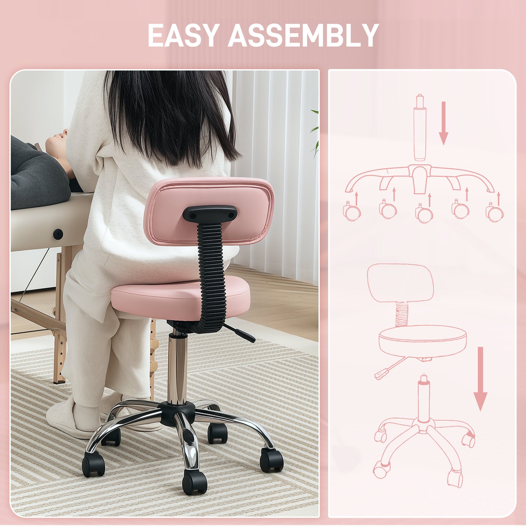 HOMCOM 360° Swivel Seat Salon Stool - Pink - North Peak Garden Furniture