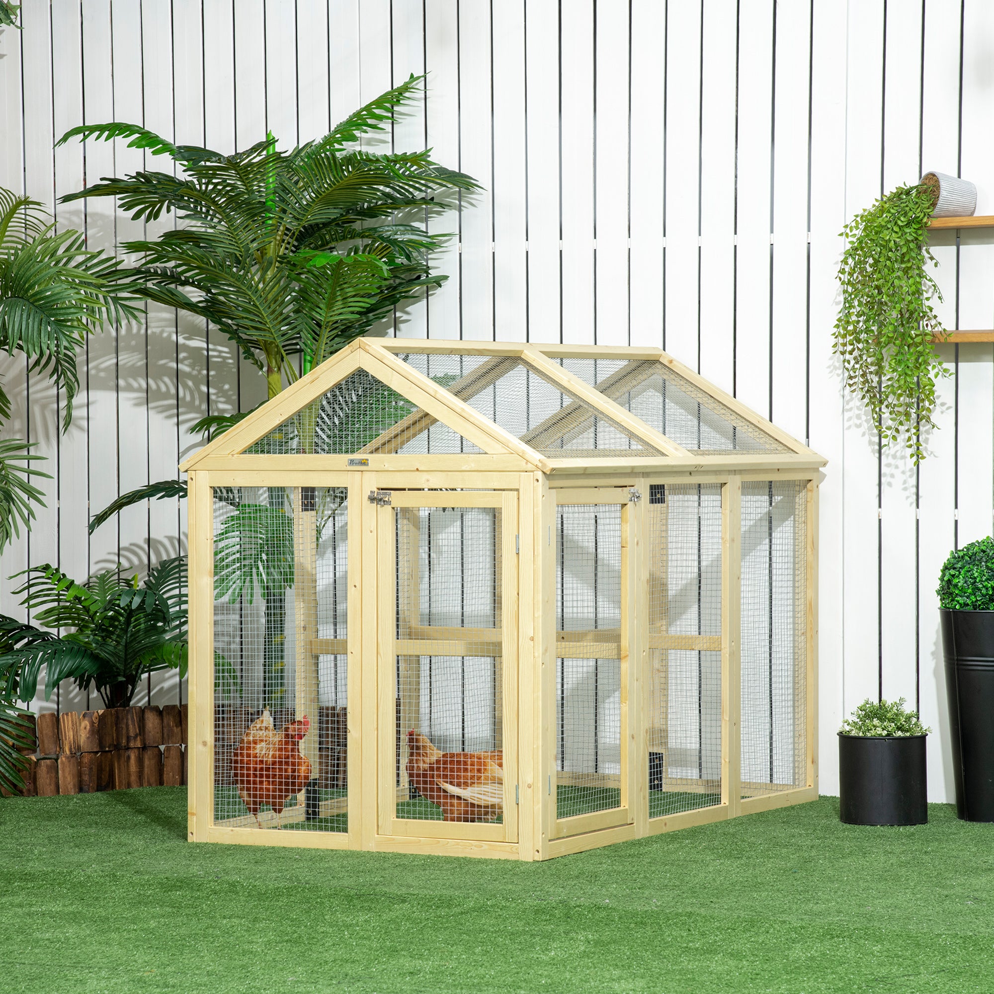 PawHut Large Chicken Run, Wooden Chicken coop, with Combinable Design - Natural Wood Finish - North Peak Garden Furniture