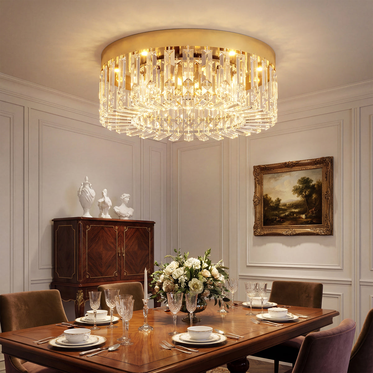 HOMCOM Crystal Chandeliers with 225 Crystal Pendants, 8-Light Ceiling Light for Living Room, Bedroom Dining Room, Gold Tone
