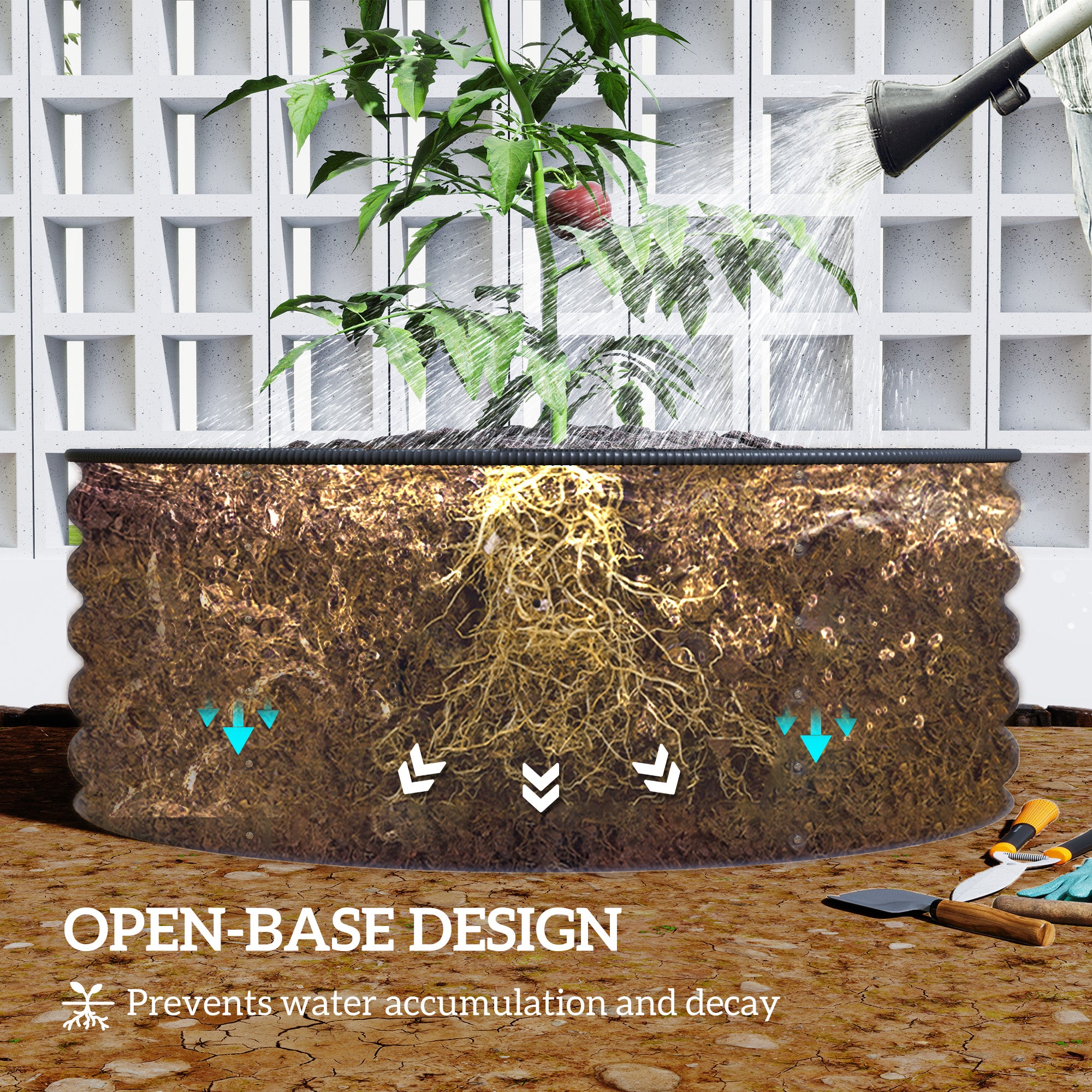 Outsunny Galvanised Raised Garden Bed with Safety Edging, Outdoor Raised Planter Box with Gloves, 120 x 120 x 43cm, Dark Grey - North Peak Garden Furniture