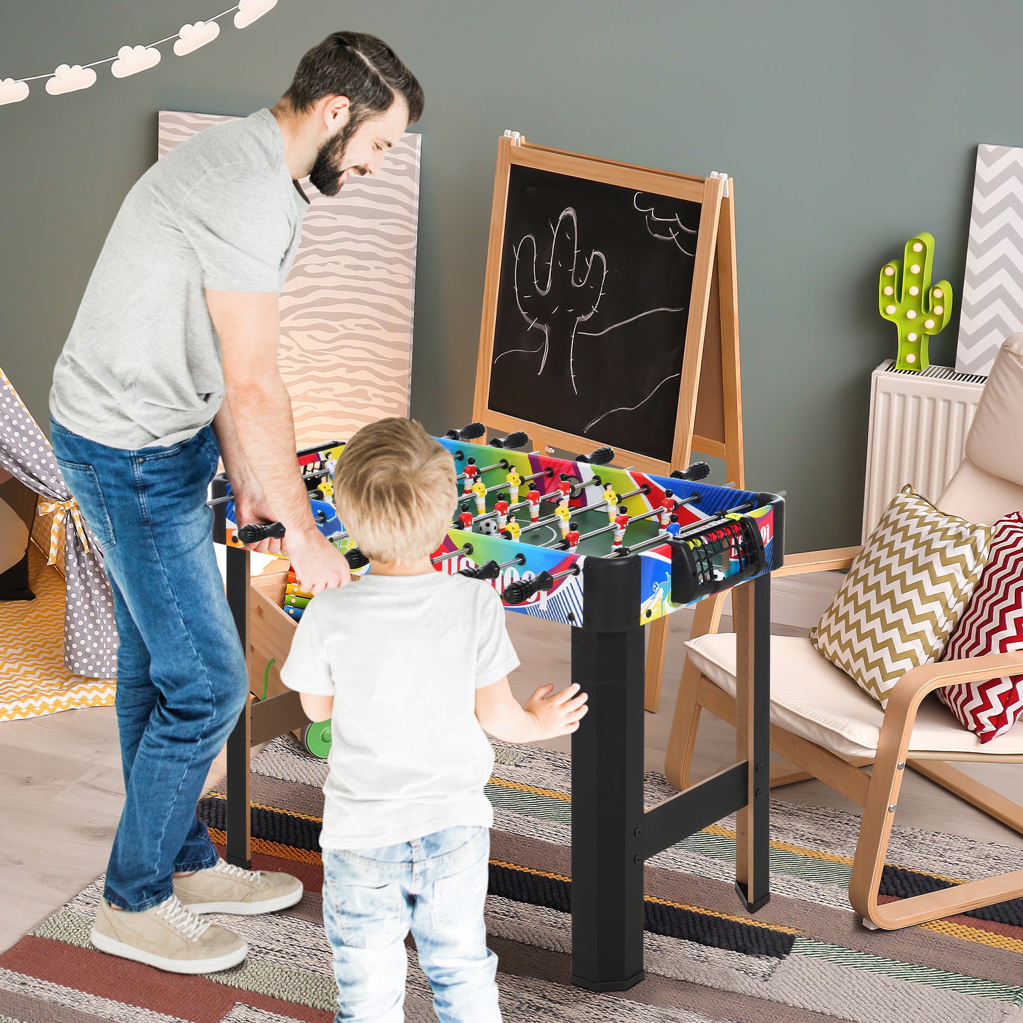 HOMCOM 2.8FT Football Foosball Gaming Table Soccer For Kids Indoor Play Fun Sports Game - North Peak Garden Furniture
