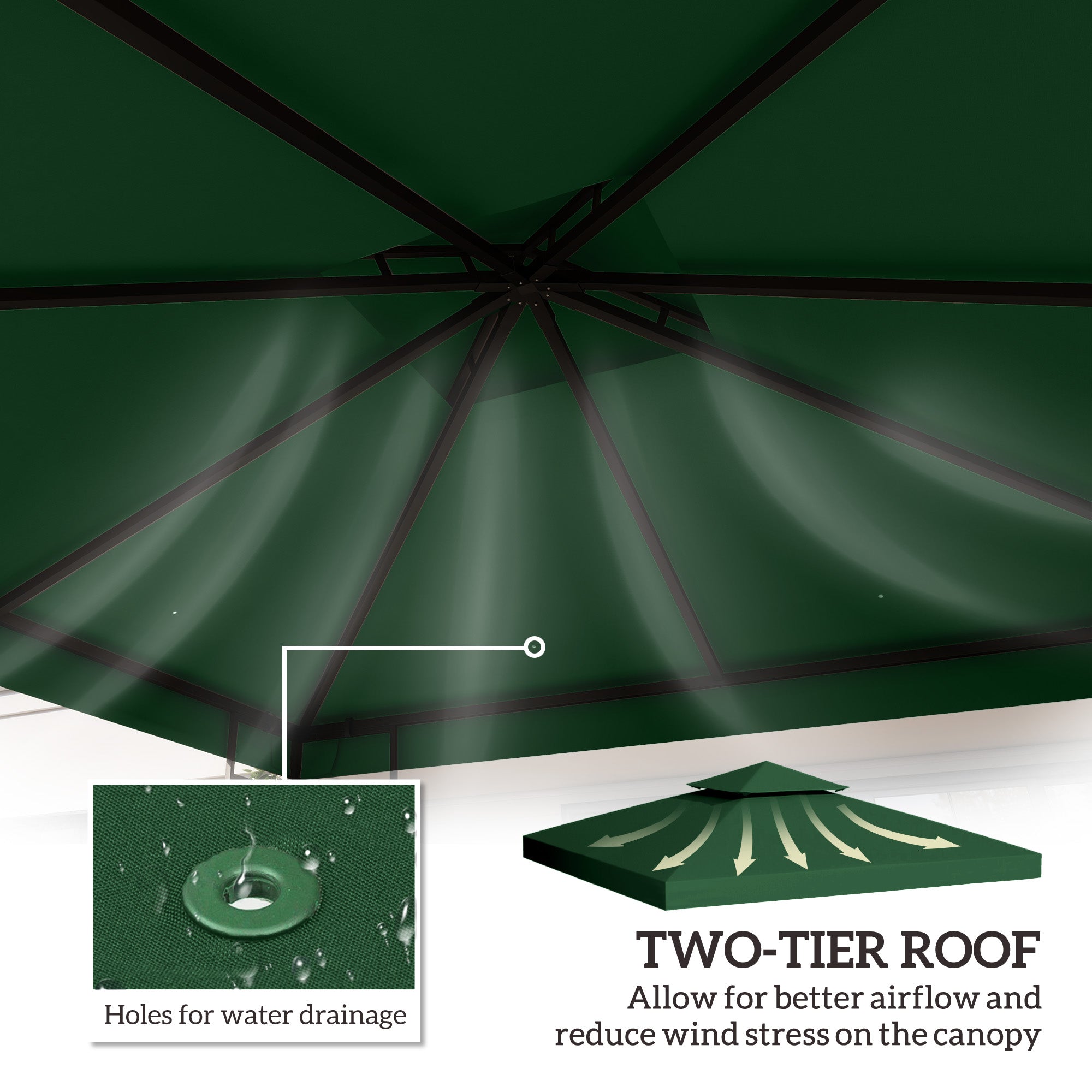 Outsunny 3(m) Gazebo Top Cover Double Tier Canopy Replacement Pavilion Roof Dark Green - North Peak Garden Furniture