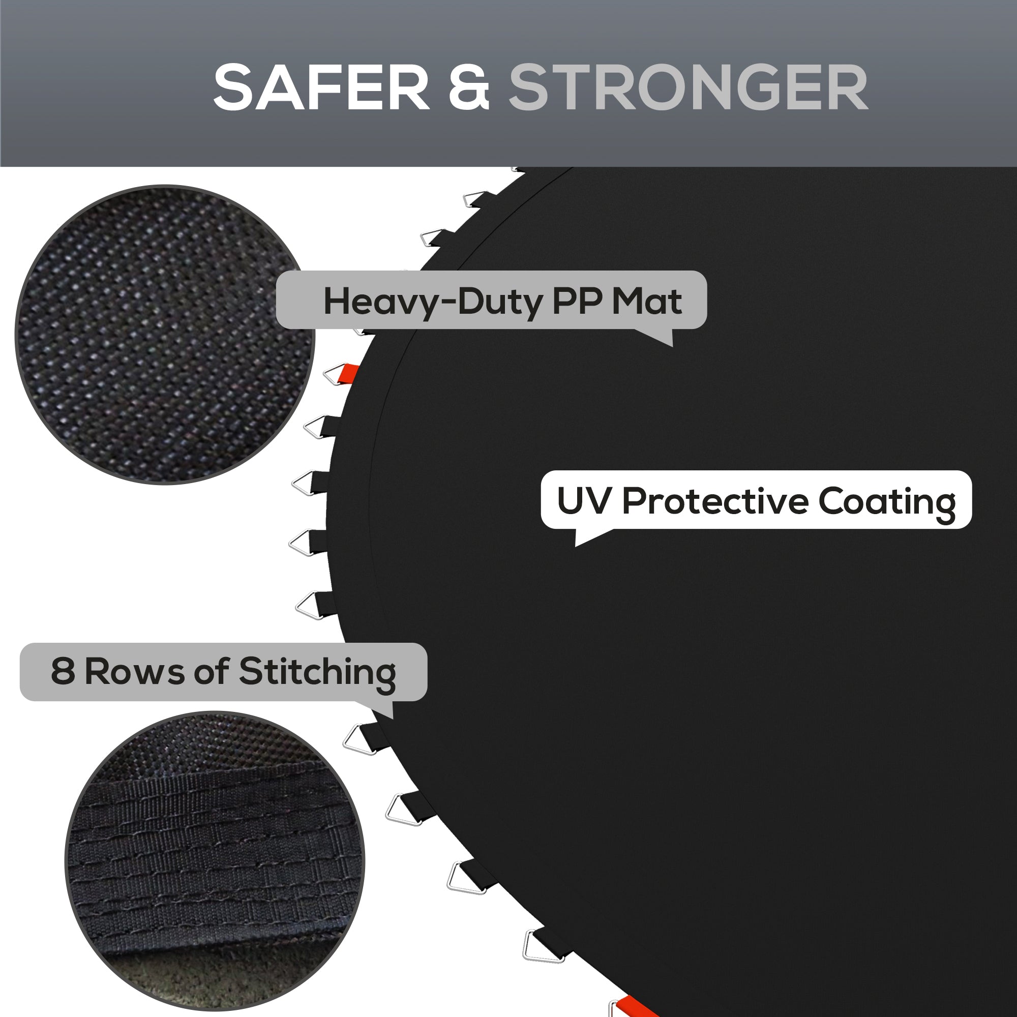 SPORTNOW Replacement Trampoline Mat with Spring Pull Tool, 42 V-Hooks, for 8ft Trampoline using 14cm Springs - North Peak Garden Furniture