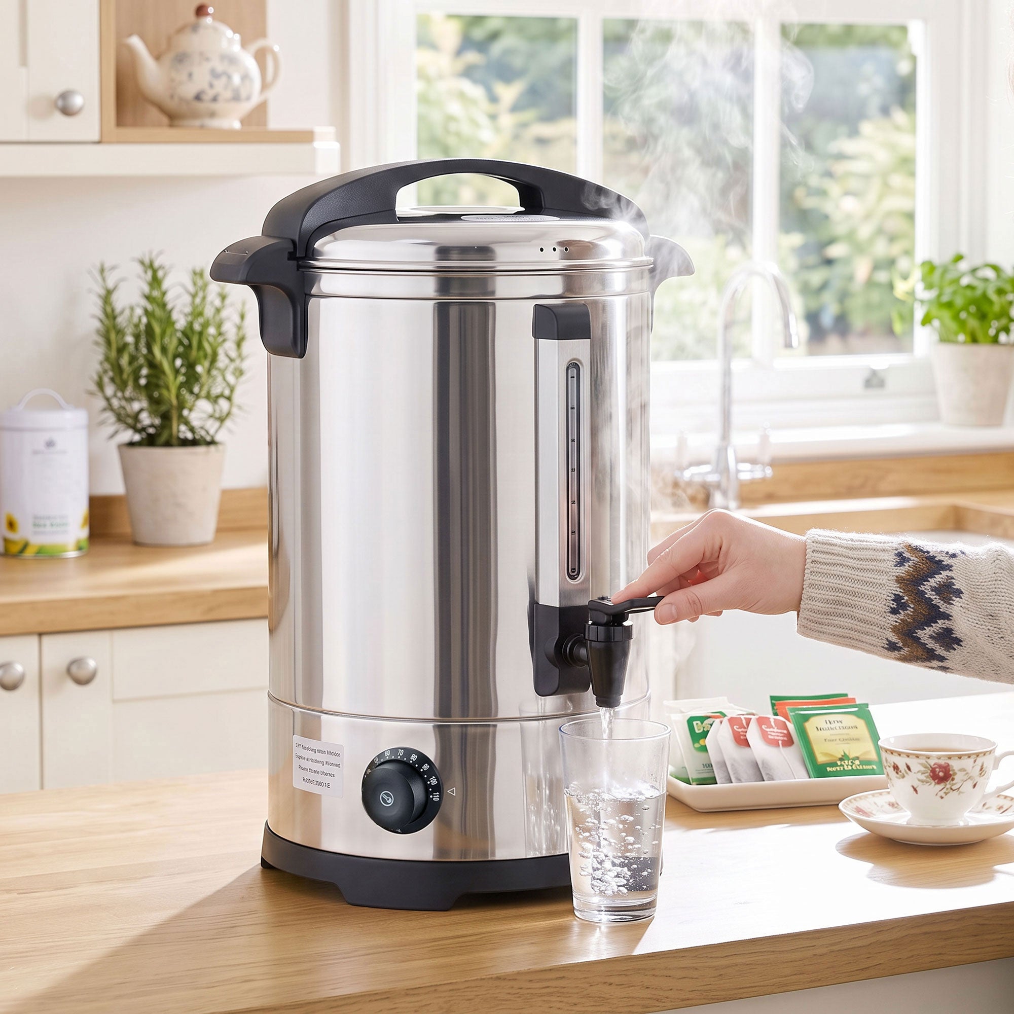 HOMCOM 6.5L Catering Urn, 1500W Stainless Steel Hot Water Boiler Dispenser with Thermostat, Keep Warm Function & Easy Pour Tap