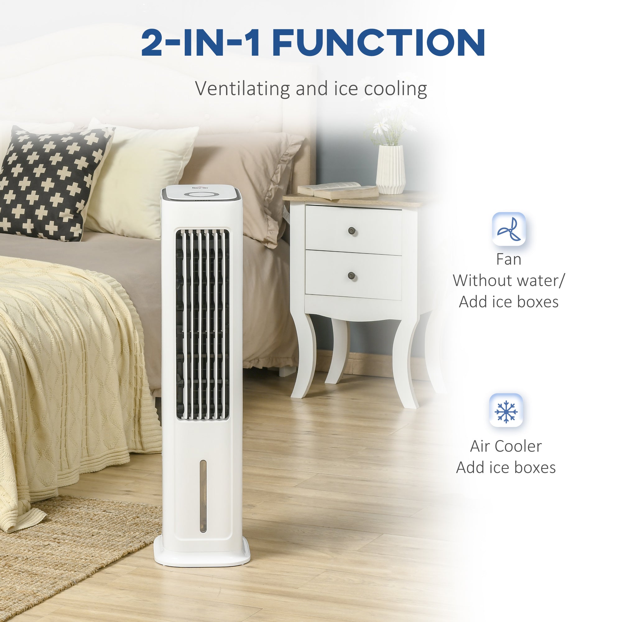 HOMCOM Evaporative Air Cooler, 5L Water Tank Oscillating Ice Cooling Fan with 3 Modes, 3 Speeds, Remote Control, Timer, and Oscillation, White