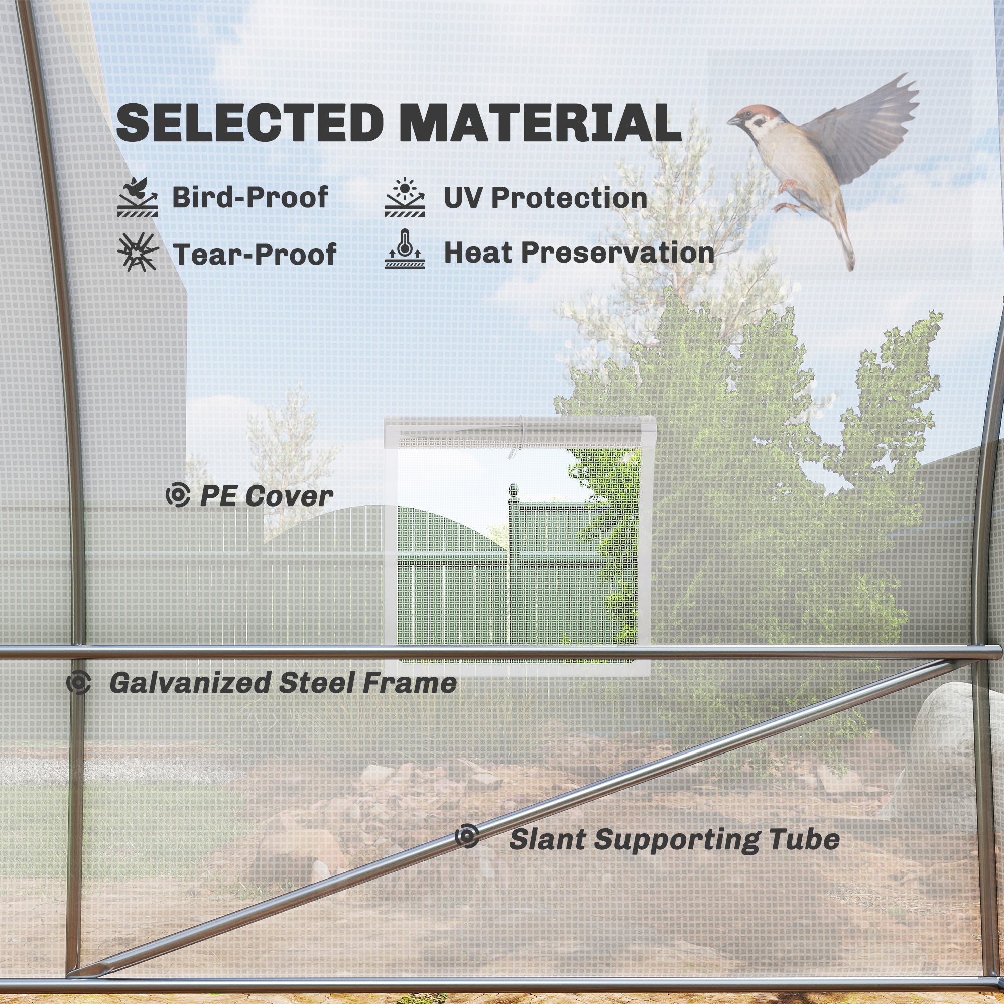 Outsunny 6 x 3 x 2 m Polytunnel Greenhouse, Walk in Polytunnel Tent with Metal Frame, Zippered Door and 8 Windows for Garden and Backyard, White