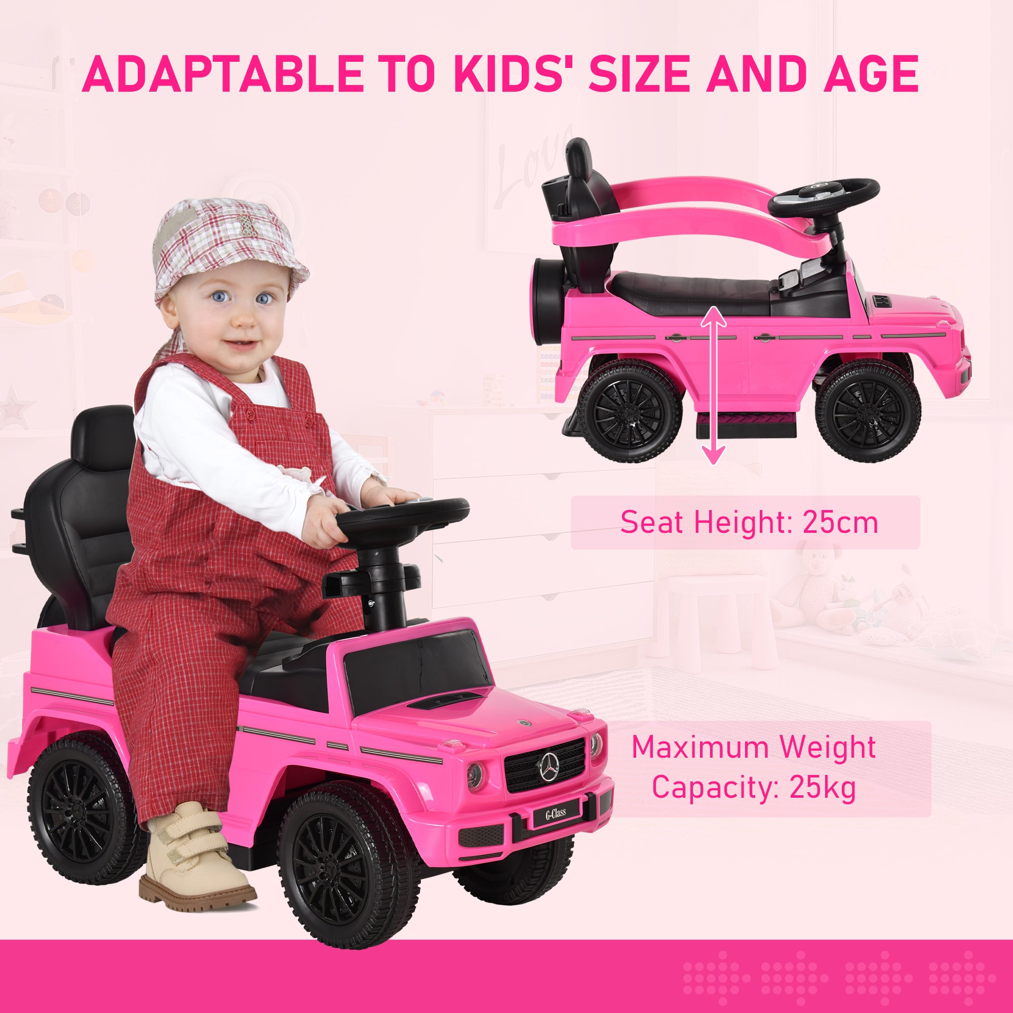 HOMCOM 3 in 1 Kids Children Ride on Push Car Toddler Sliding Car G350 Licensed Walker Foot to Floor Slider Push-Along with Horn Steering Wheel NO POWER Manual, Pink - North Peak Garden Furniture